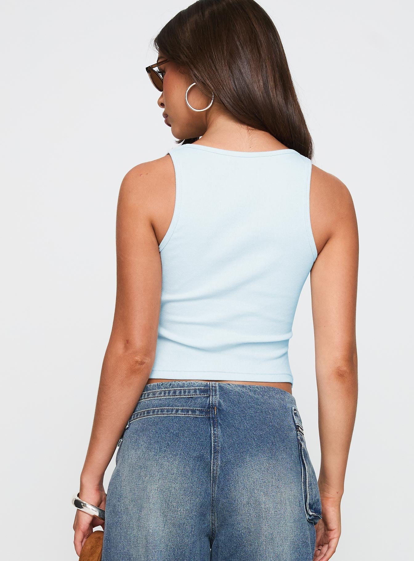 Baseline Square Neck Rib Tank Top Light Blue