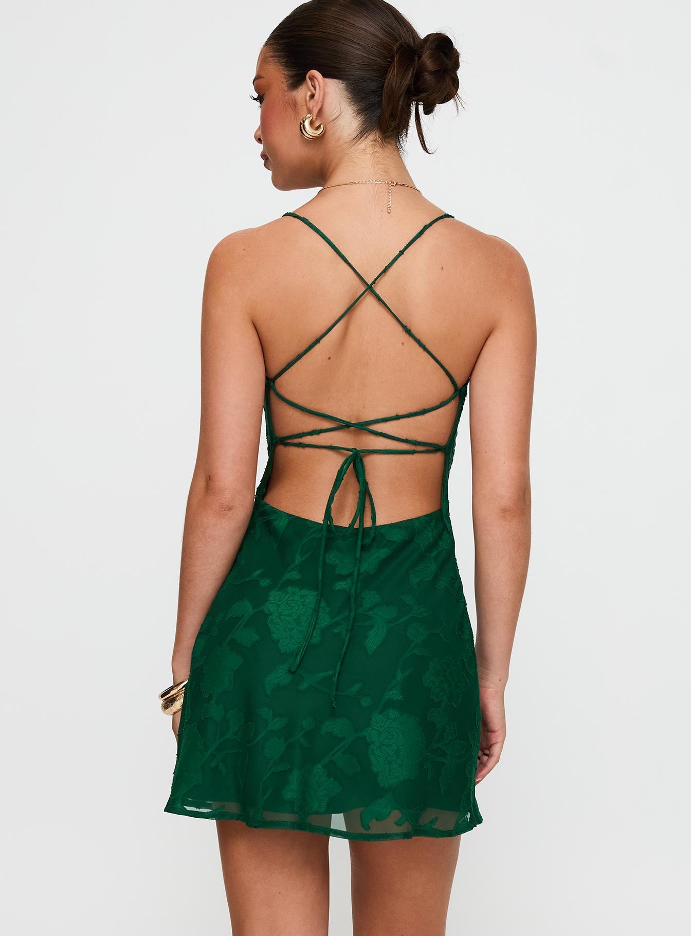 Celena Mini Dress Forest Green Burnout