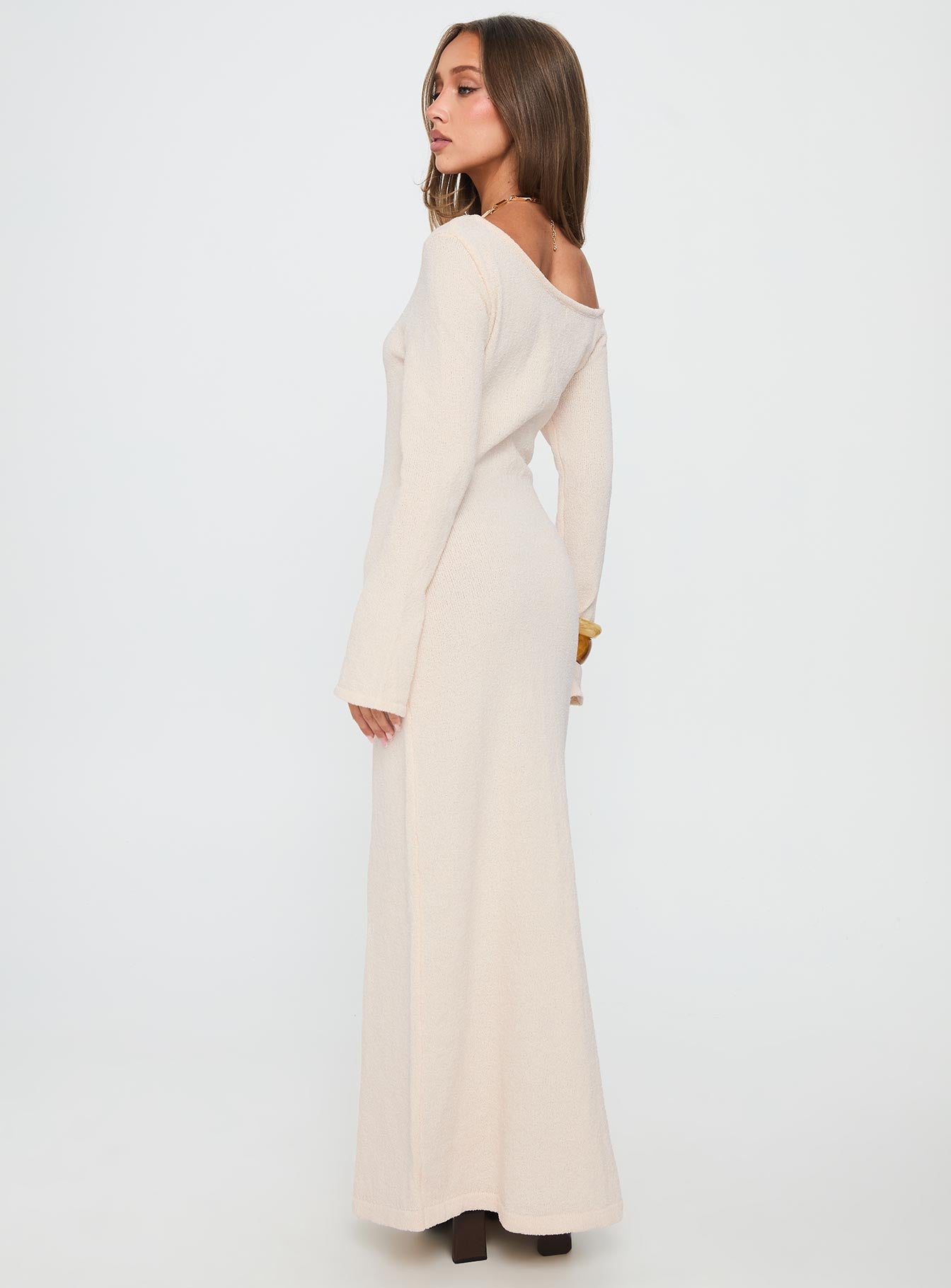 Kloey Long Sleeve Knit Maxi Dress Cream