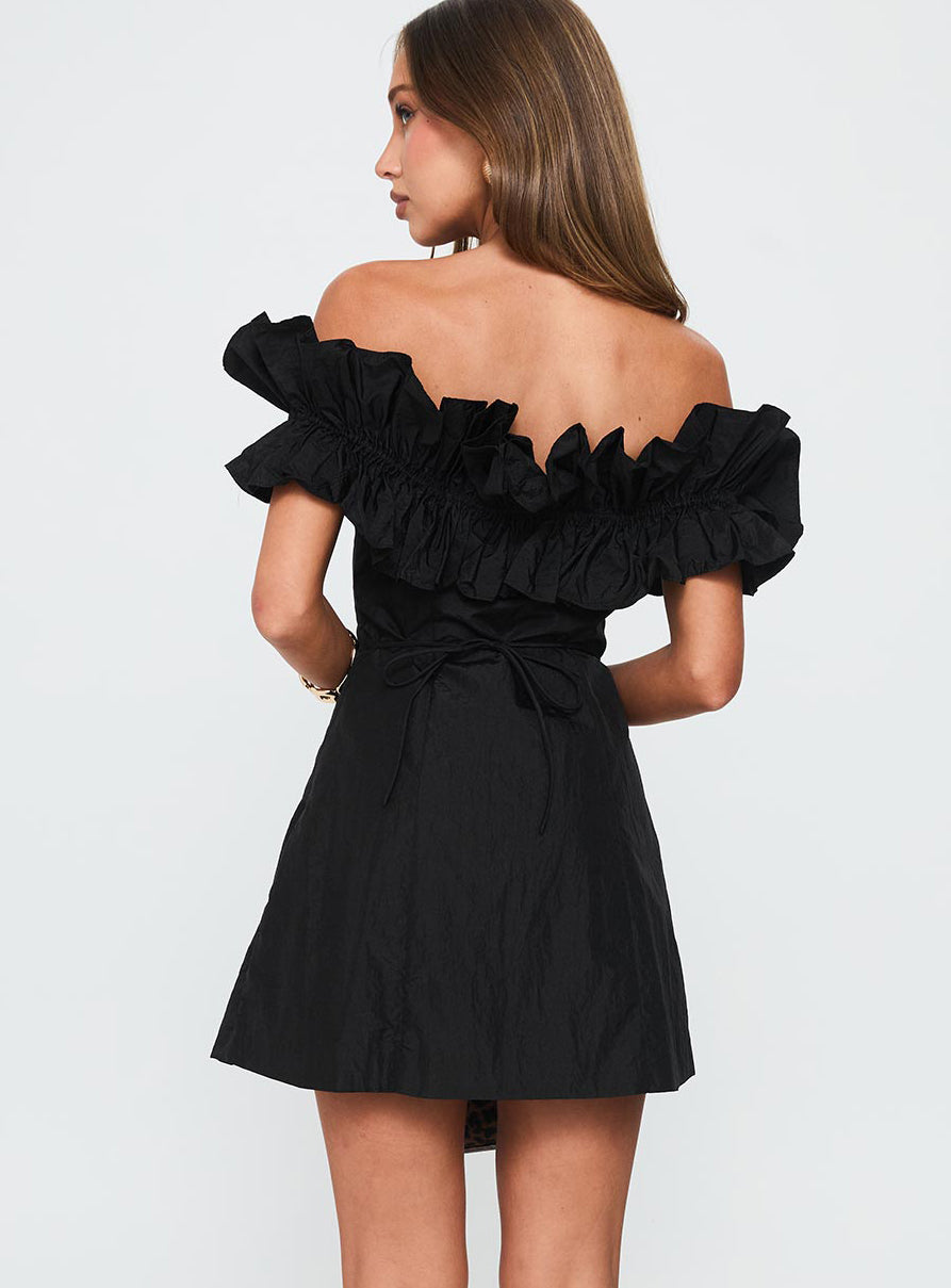 Rozetta Frill Neck Mini Dress Black