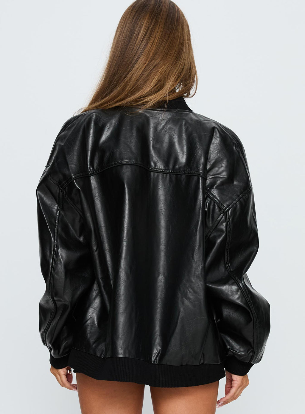 Believe It Faux Leather Bomber Jacket Black