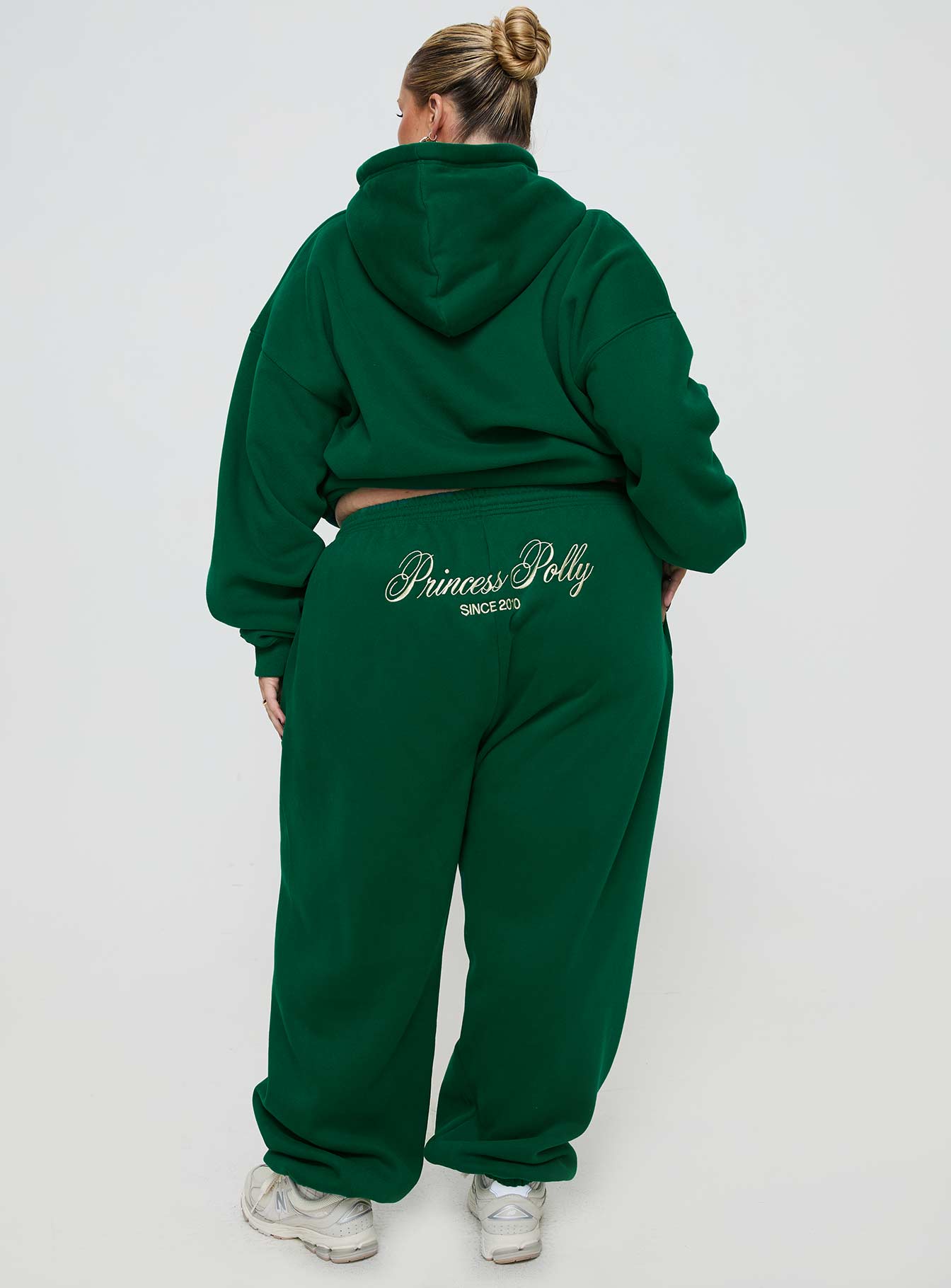 Princess Polly Track Pants Script Green / Ivory Curve