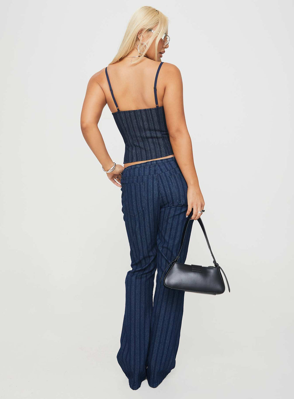 Charismatic Low Rise Flared Jeans Dark Pinstripe