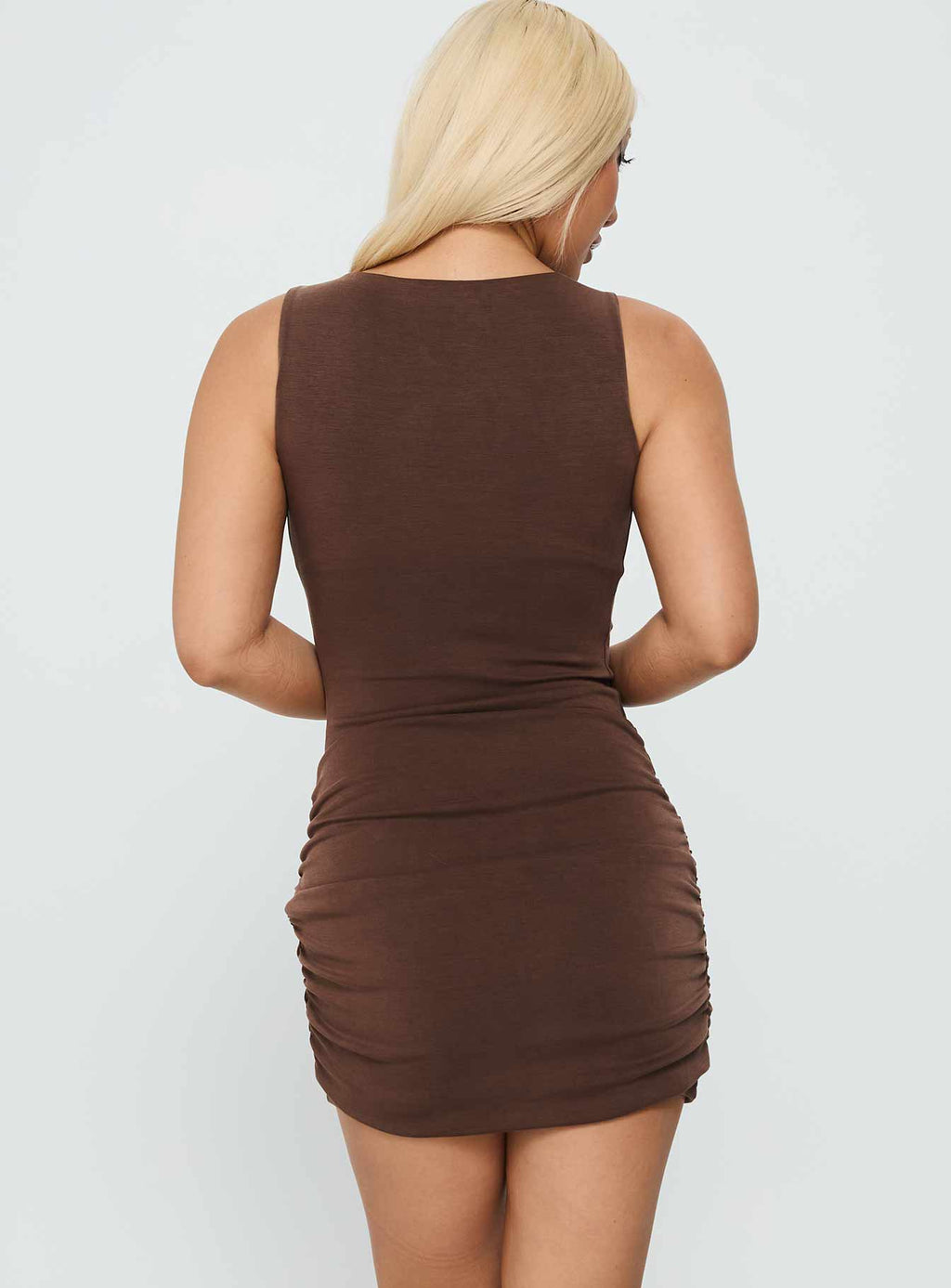 Kharla Ruched Hardware Mini Dress Brown