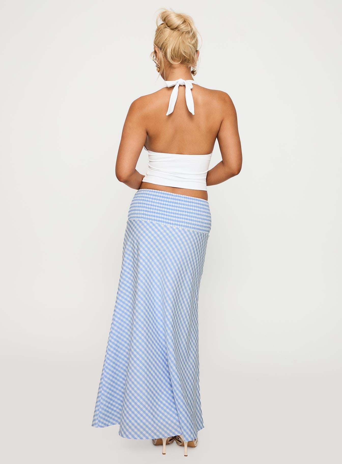 Every Girl Shirred Maxi Skirt Blue Check