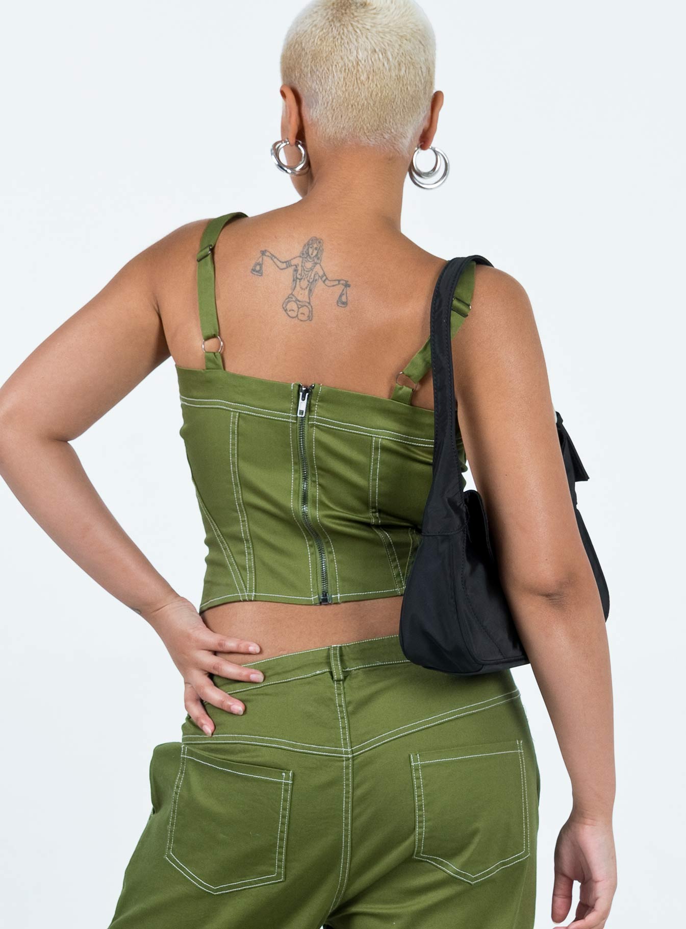 Phena Contrast Corset Top Green