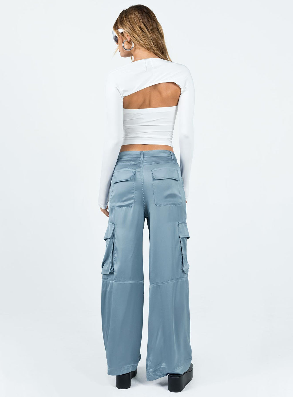 Zora Satin Cargo Pant Blue