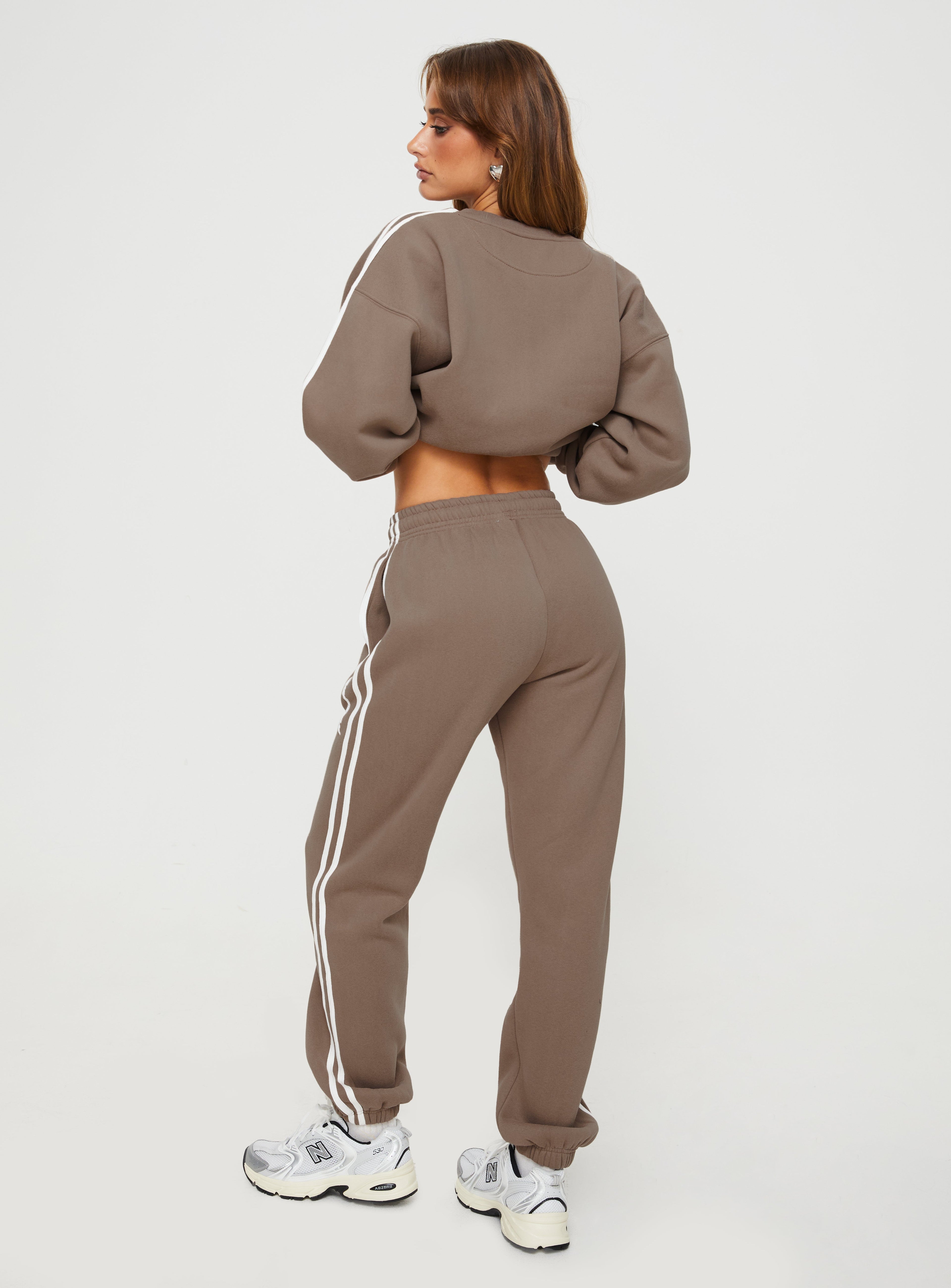 Princess Polly Track Pants Stripe Taupe / White