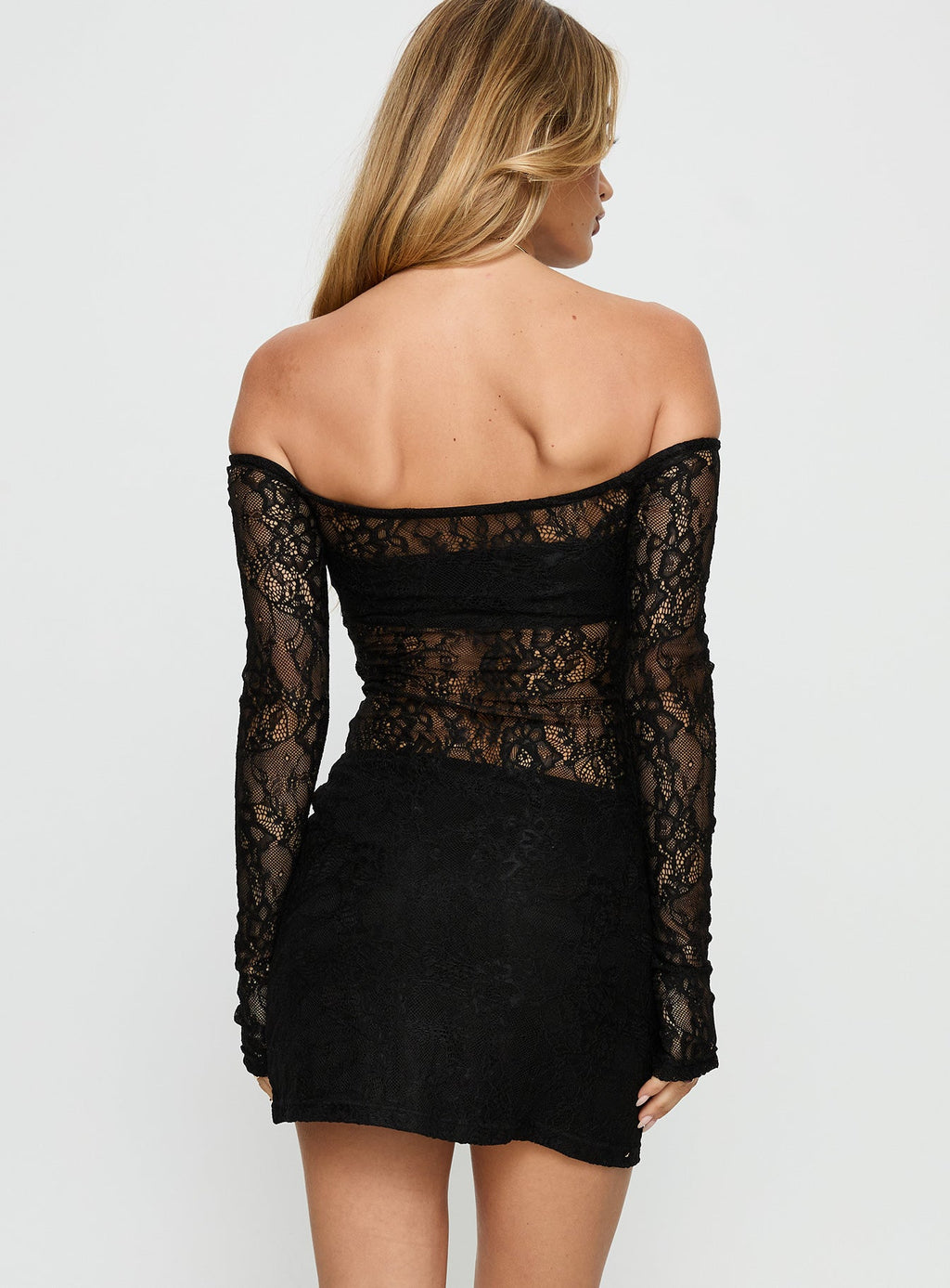Annora Long Sleeve Lace Mini Dress Black