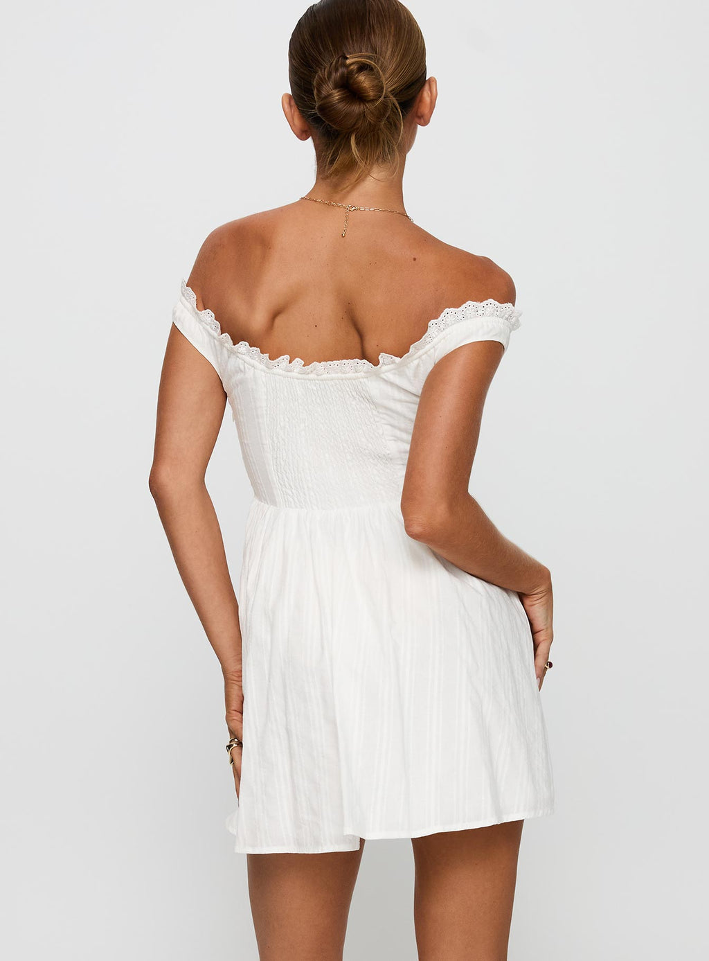 White Horse Off The Shoulder Mini Dress White