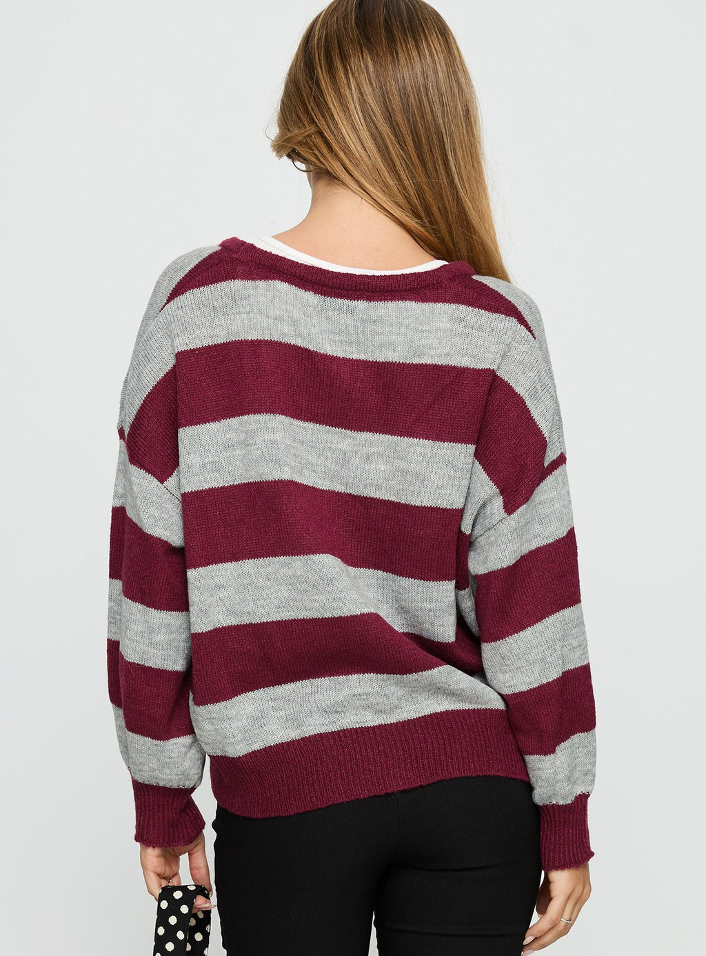 Devvon V Neck Knit Cardigan Red Stripe