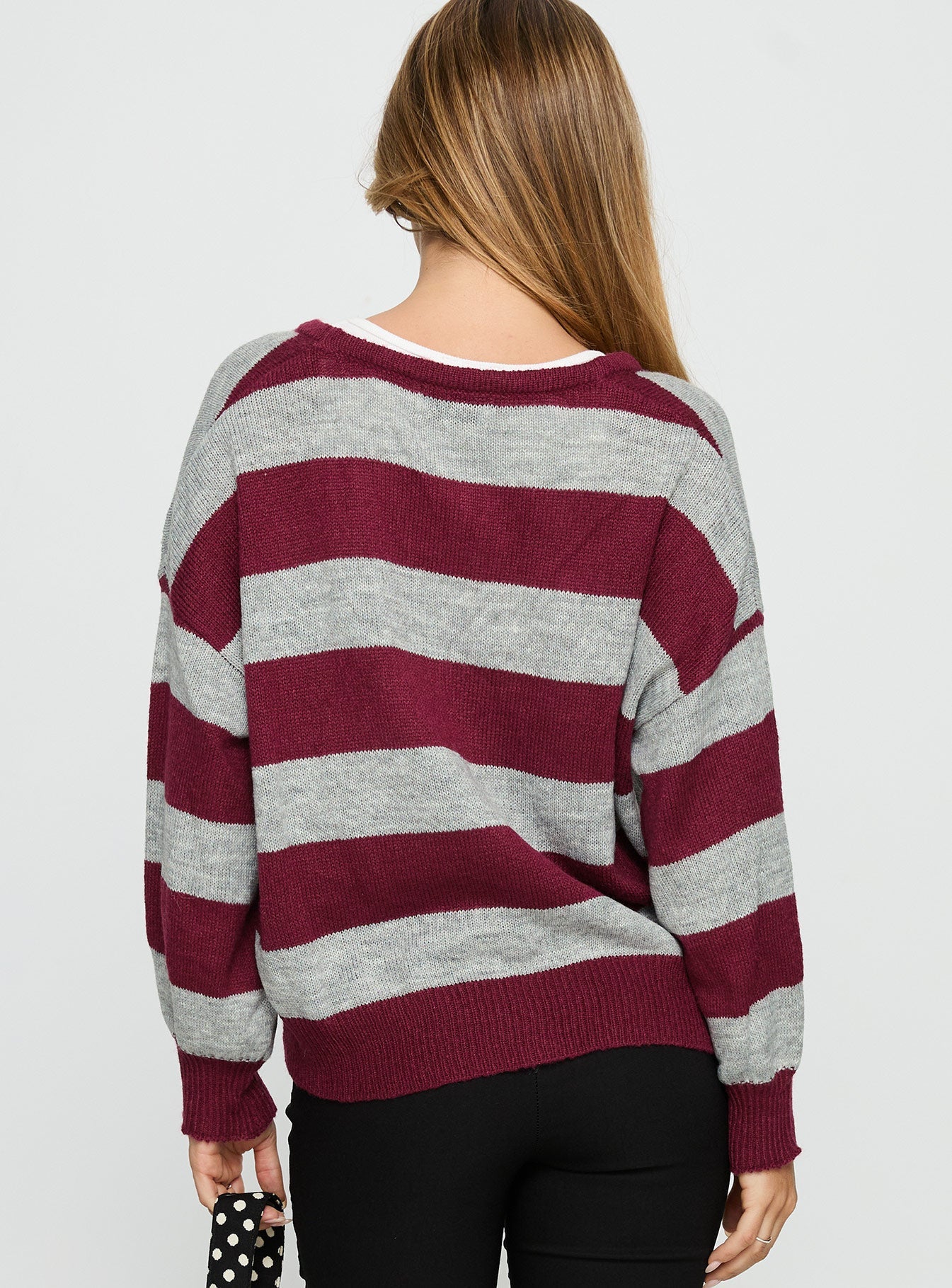 Devvon V Neck Knit Cardigan Red Stripe