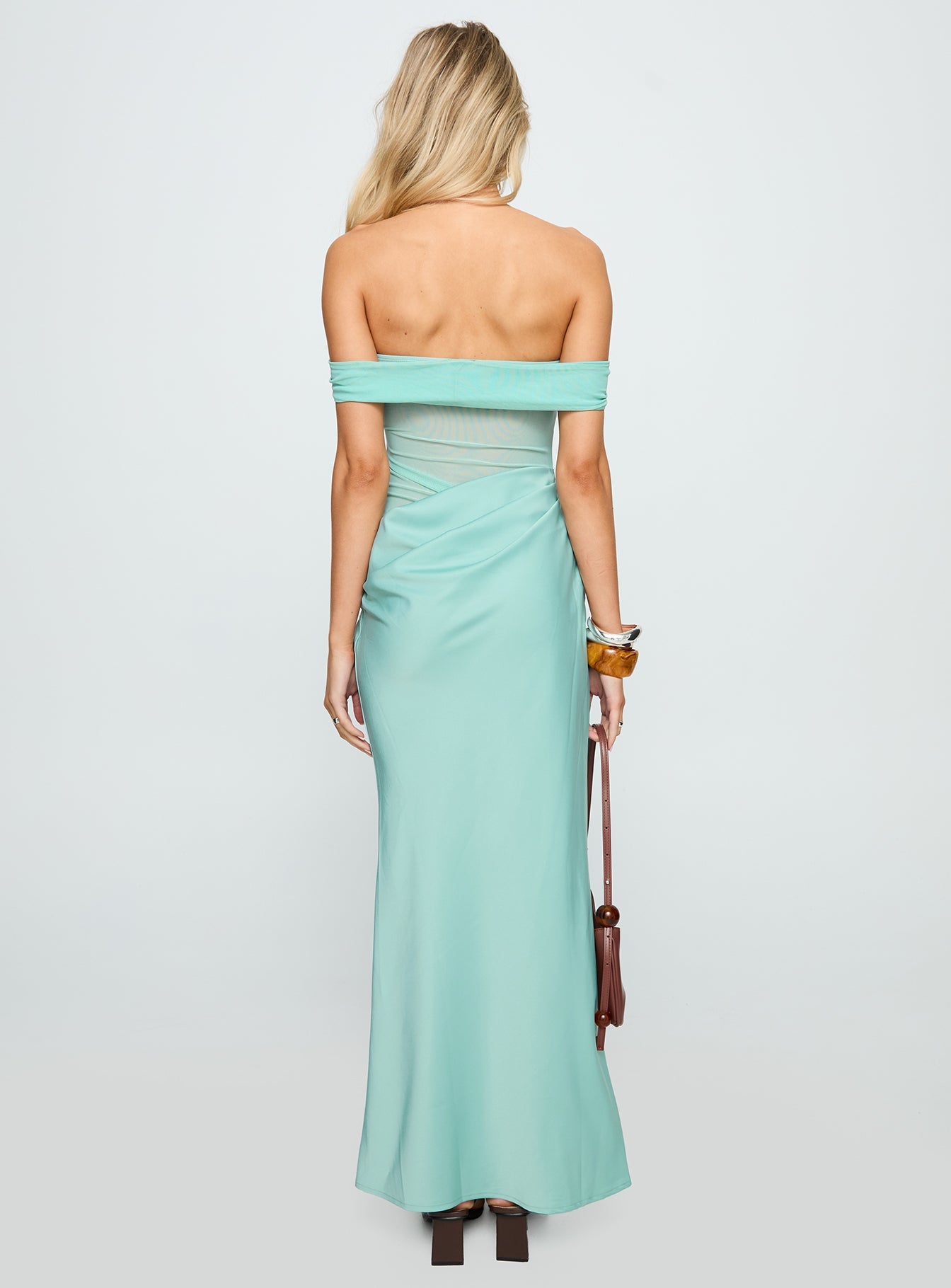 Only Exception Off The Shoulder Maxi Dress Aqua
