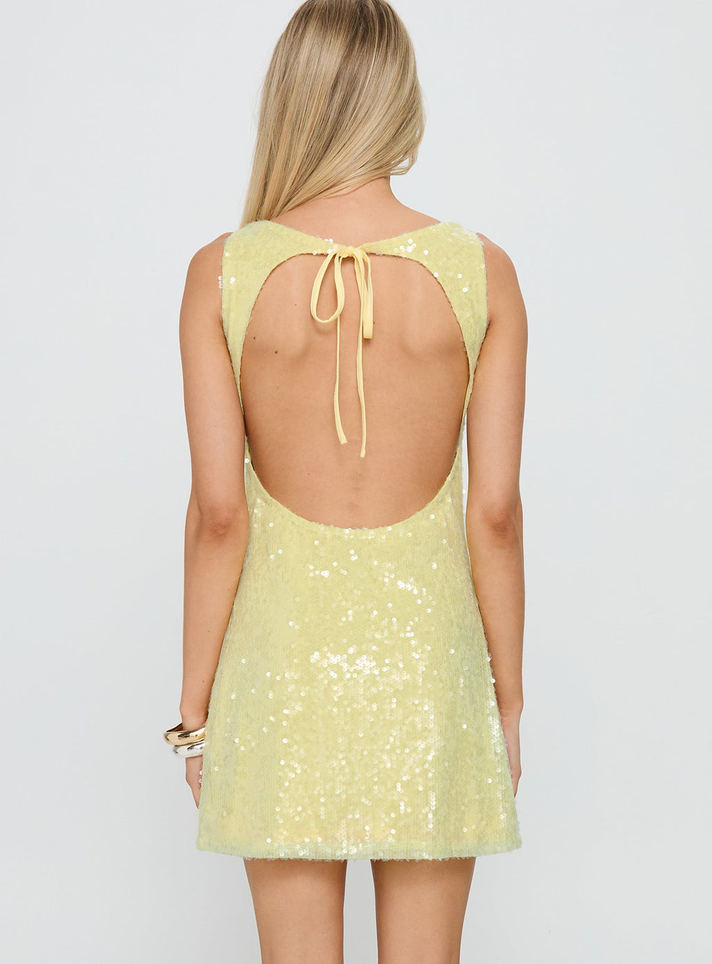 Desi Cowl Neck Mini Dress Yellow Shimmer