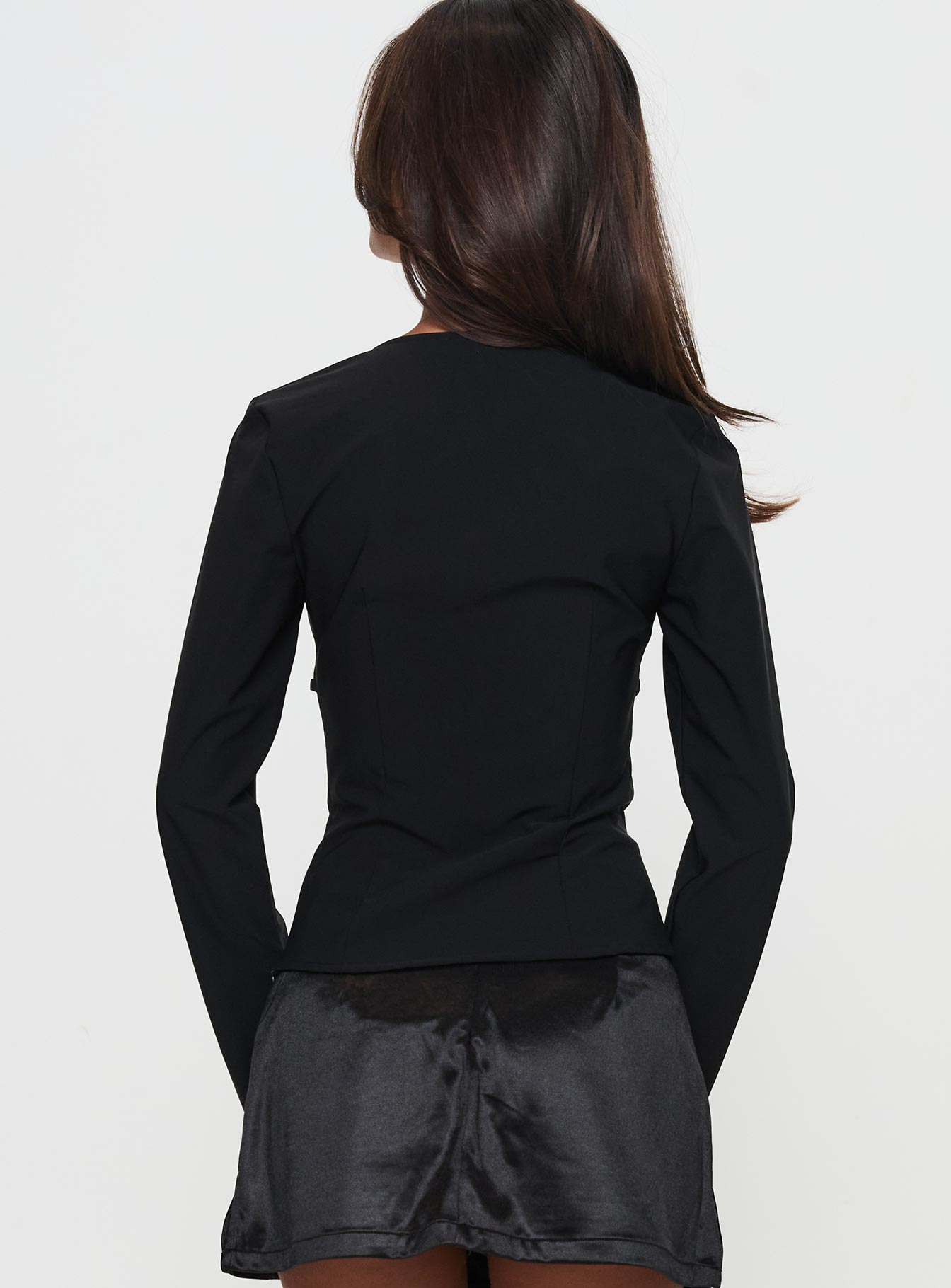 Flounce Long Sleeve Top Black