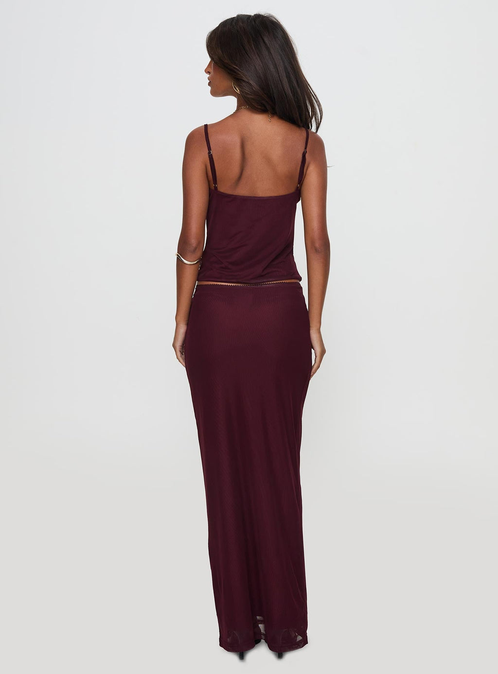 Reiko Lace Trim Tie Front Maxi Set Burgundy