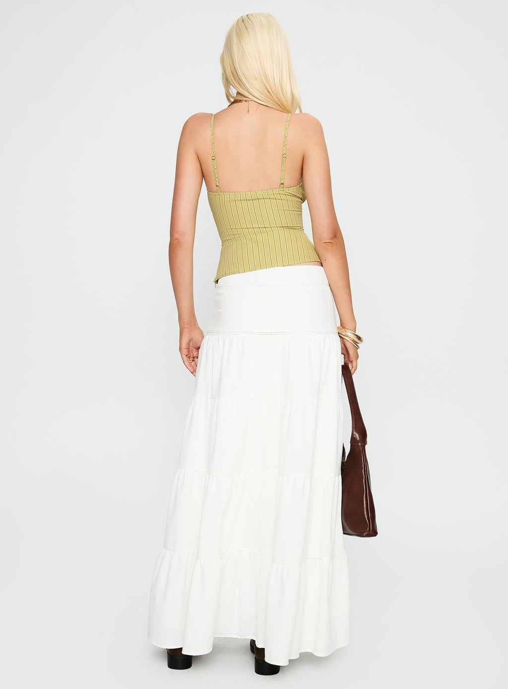 Snowy River Tiered Maxi Skirt White