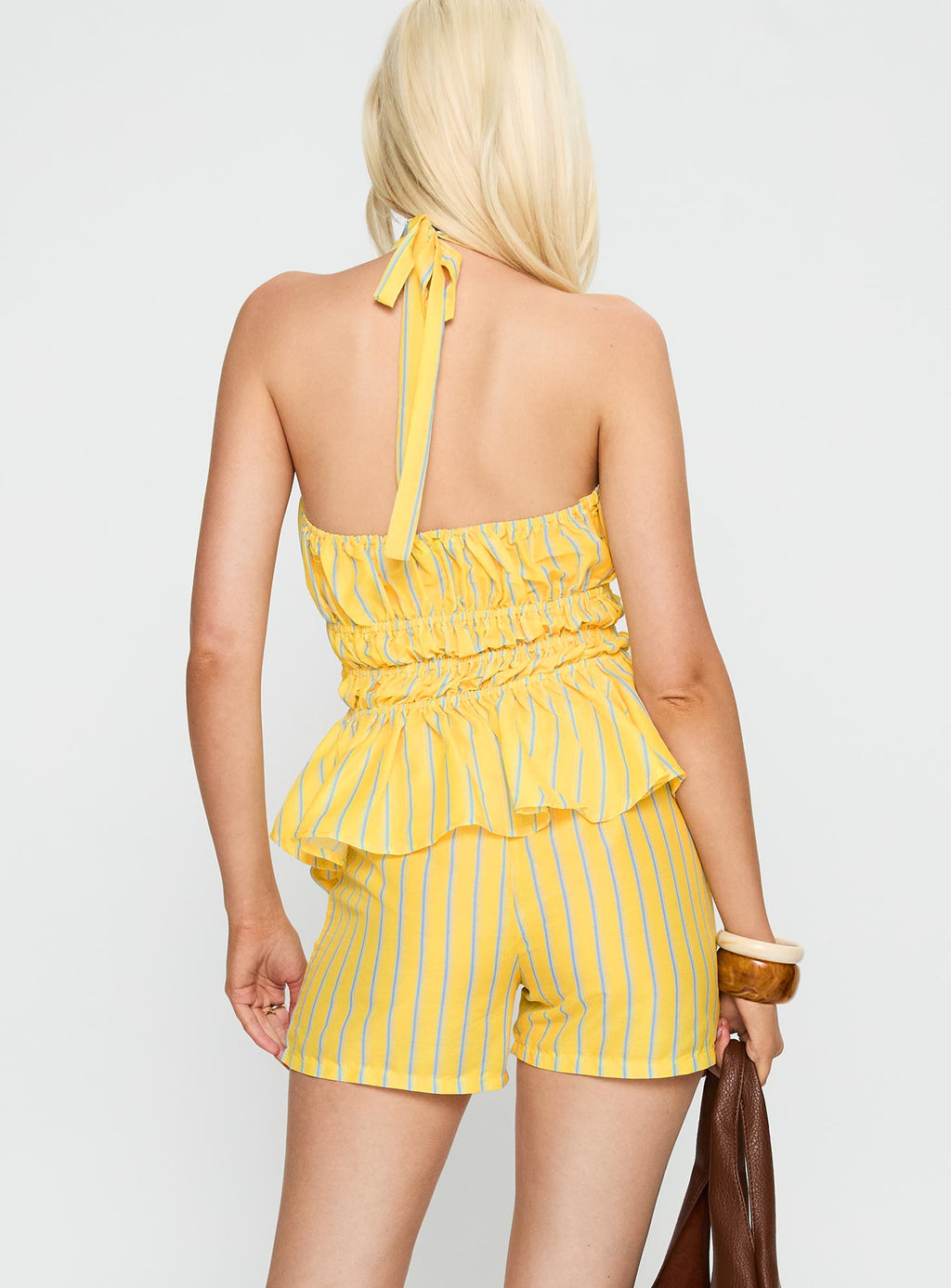 Delicacy Tie Detail Top Yellow Stripe