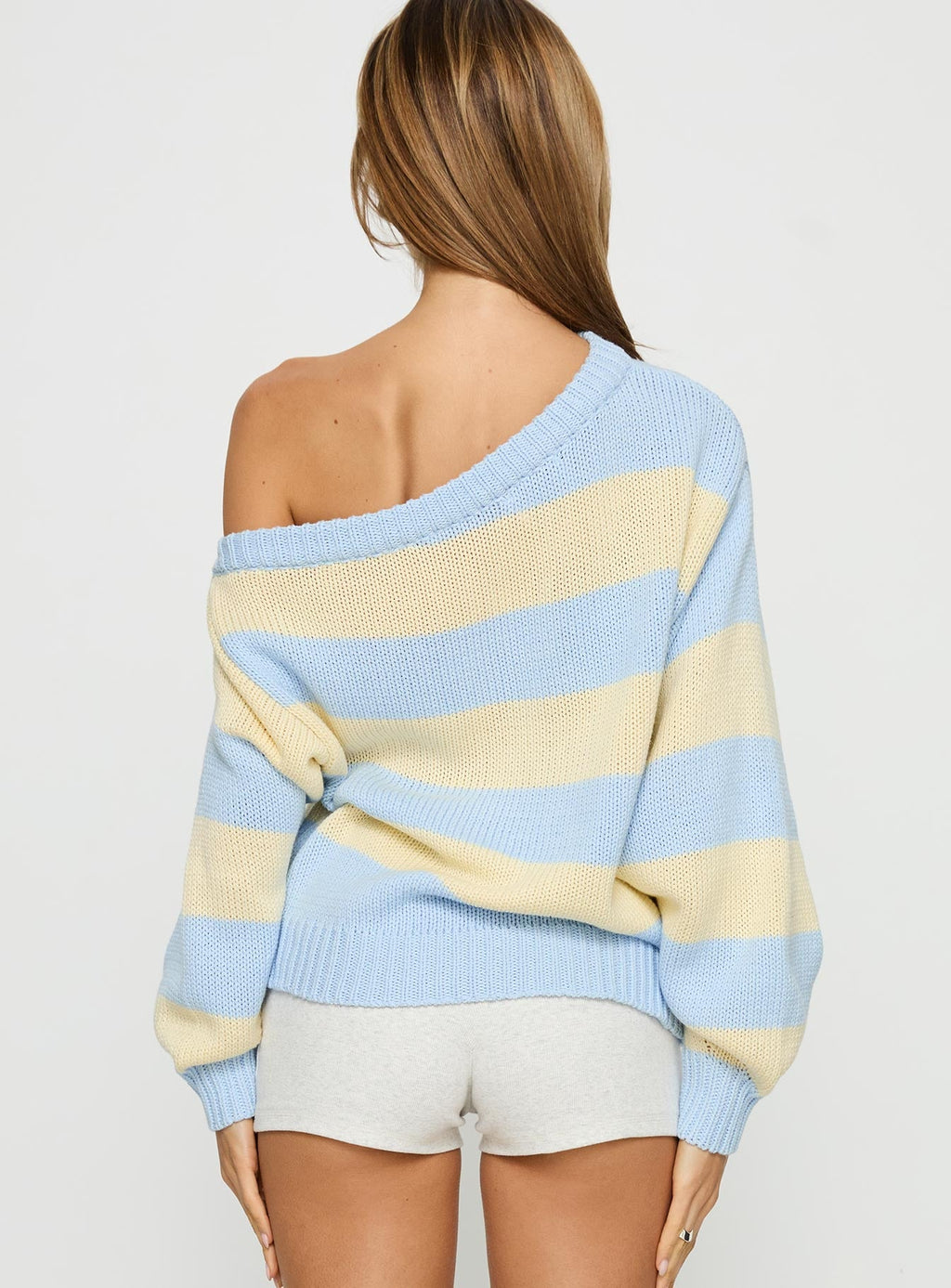 Alvena Off Shoulder Knit Sweater Blue stripe