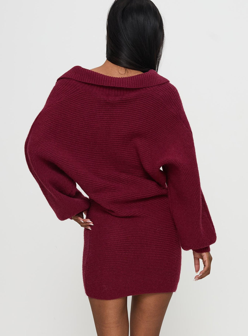 Thorelle Long Sleeve Knit Mini Dress Burgundy
