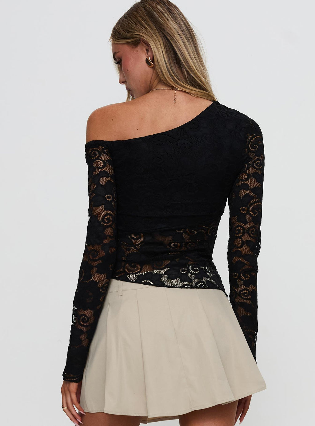 Soffie Off Shoulder Lace Long Sleeve Top Black