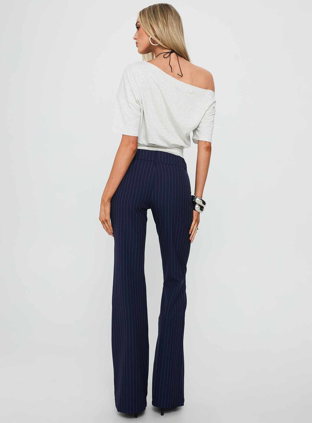 Kinkirk Flared Pants Navy Pinstripe