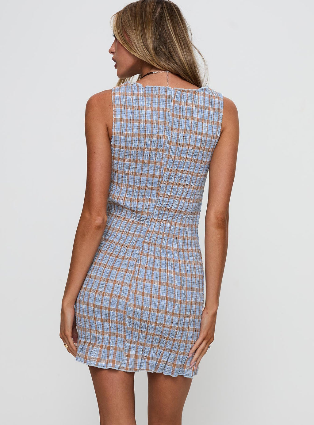 Cecilea Shirred Mini Dress Blue