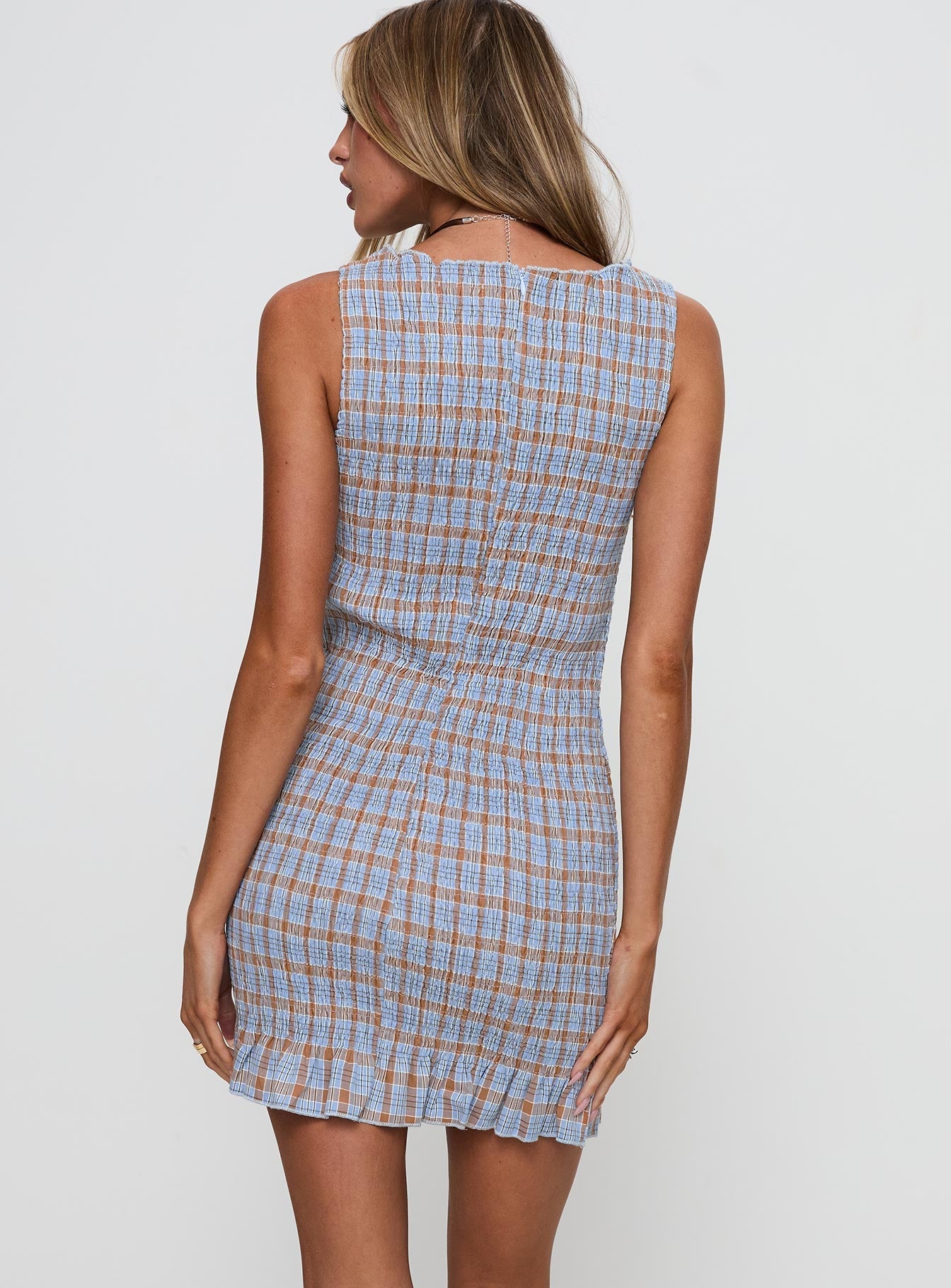 Cecilea Shirred Mini Dress Blue