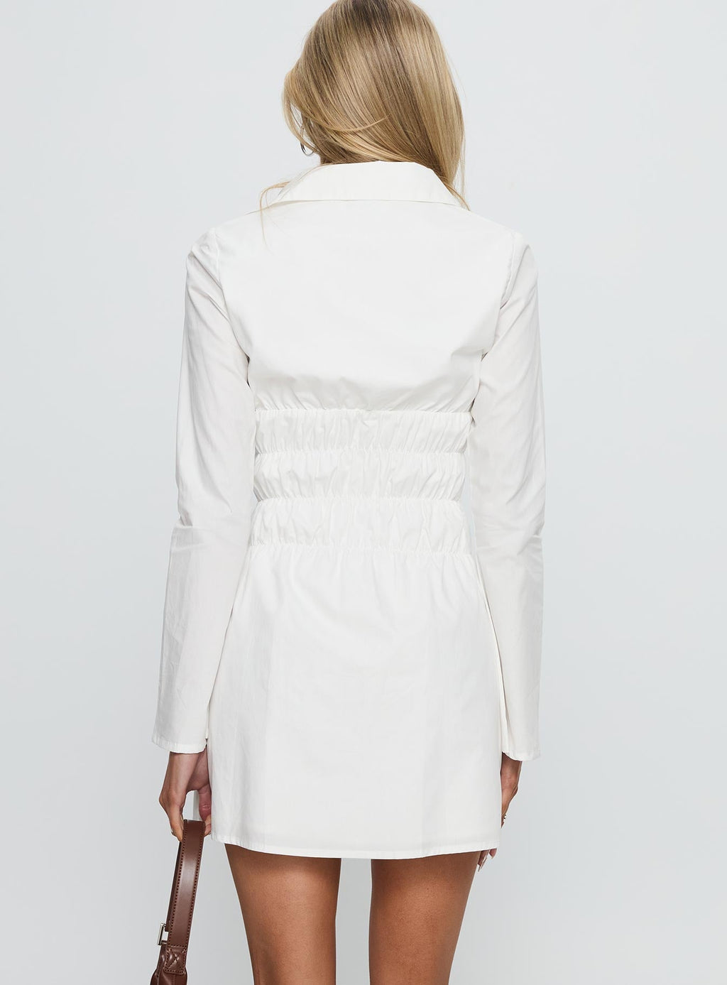 Stellaria Ruched Long Sleeve Mini Dress White