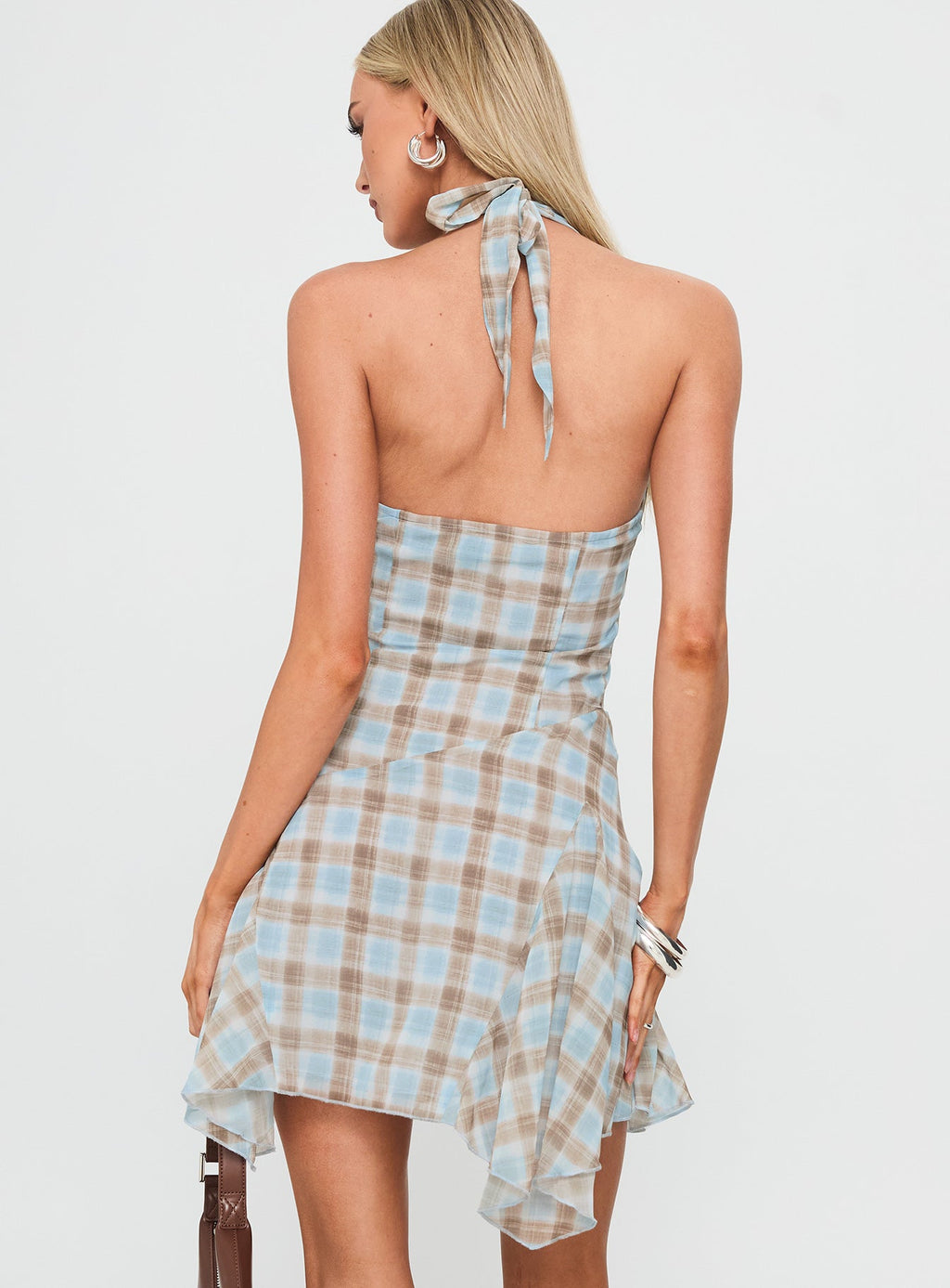 Valorie Halter Mini Dress Blue Check
