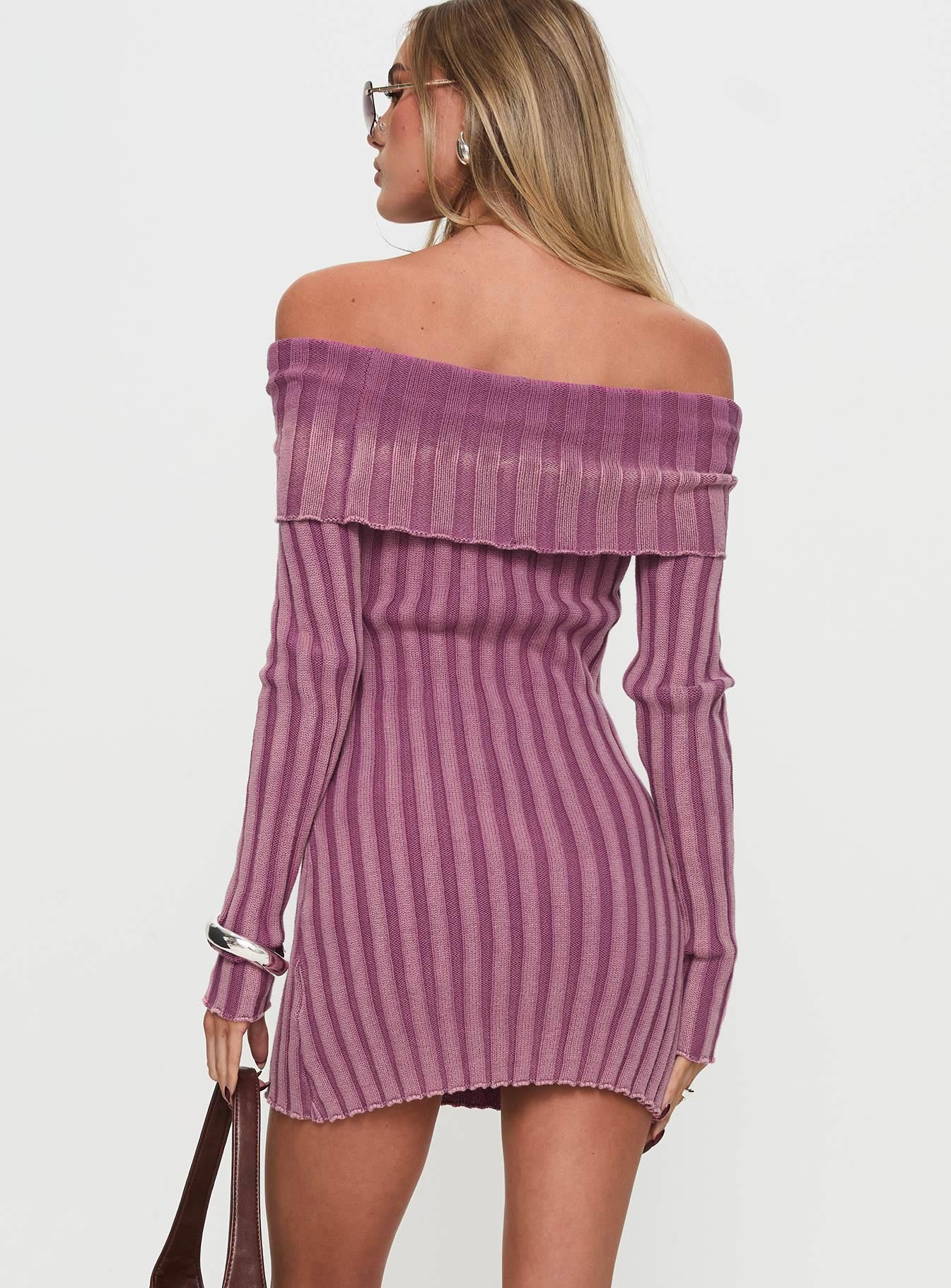 Kalesie Long Sleeve Rib Mini Dress Pink
