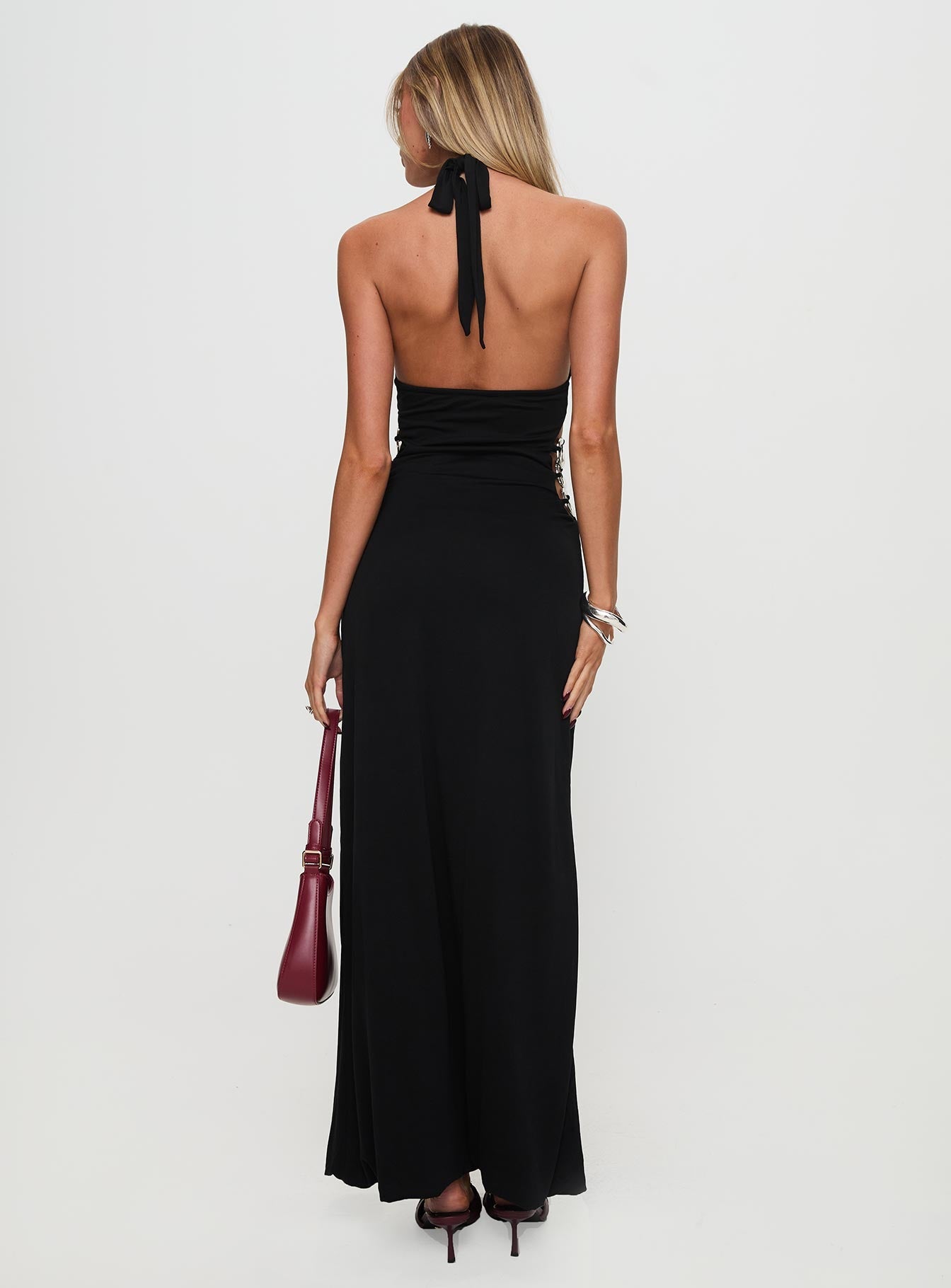Make A Fortune Hardware Halter Maxi Dress Black
