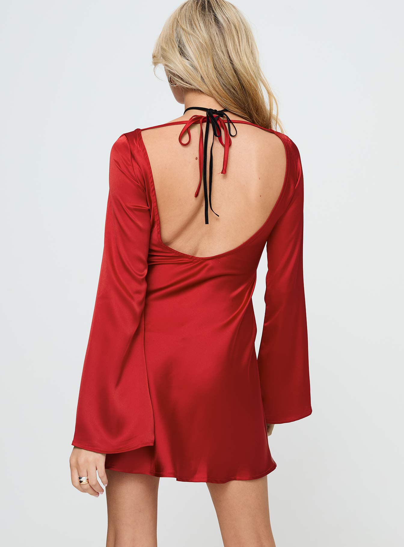Lukea Long Sleeve Satin Mini Dress Red