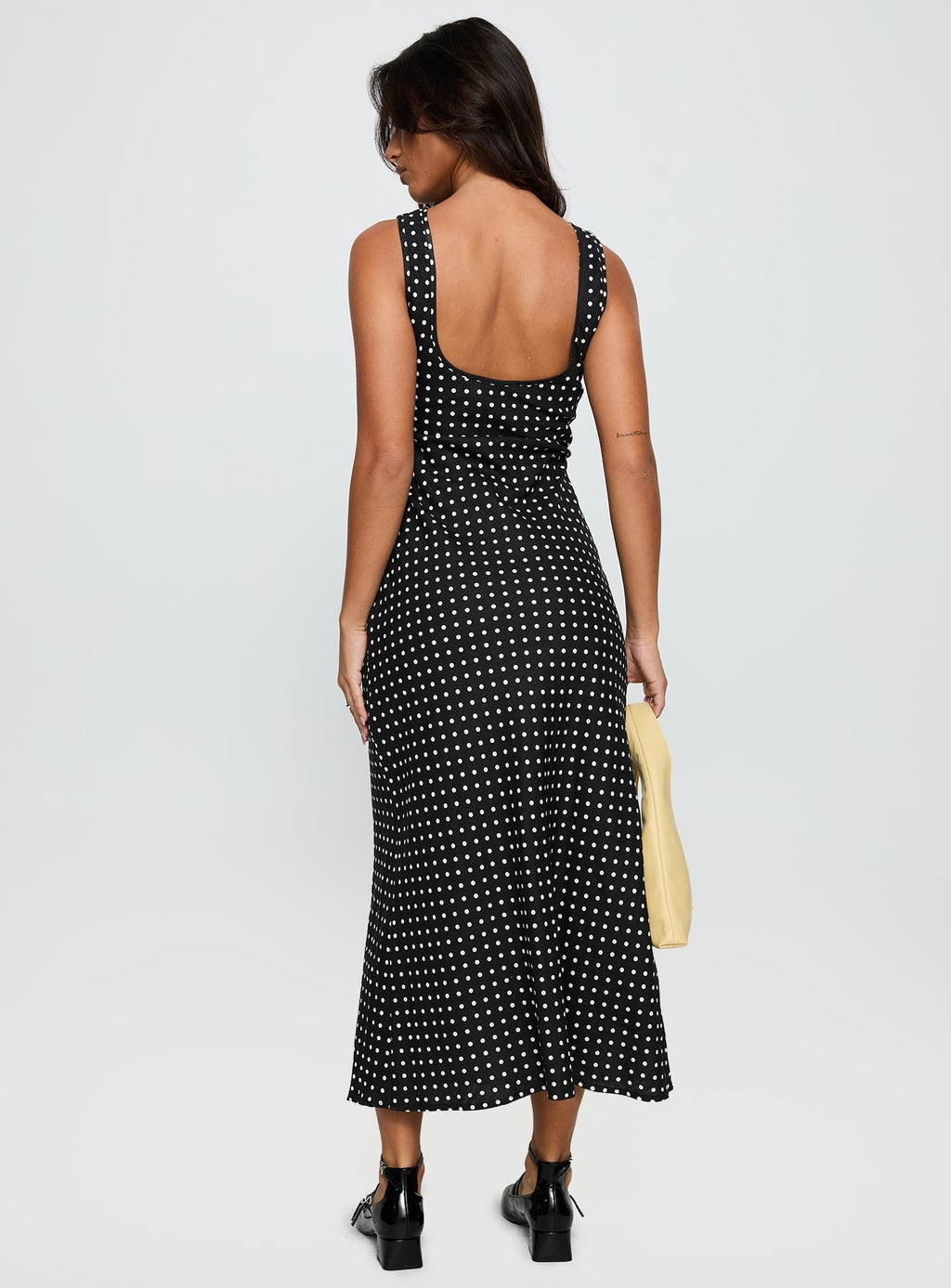 Voyager Linen Blend Midi Dress Black Polka