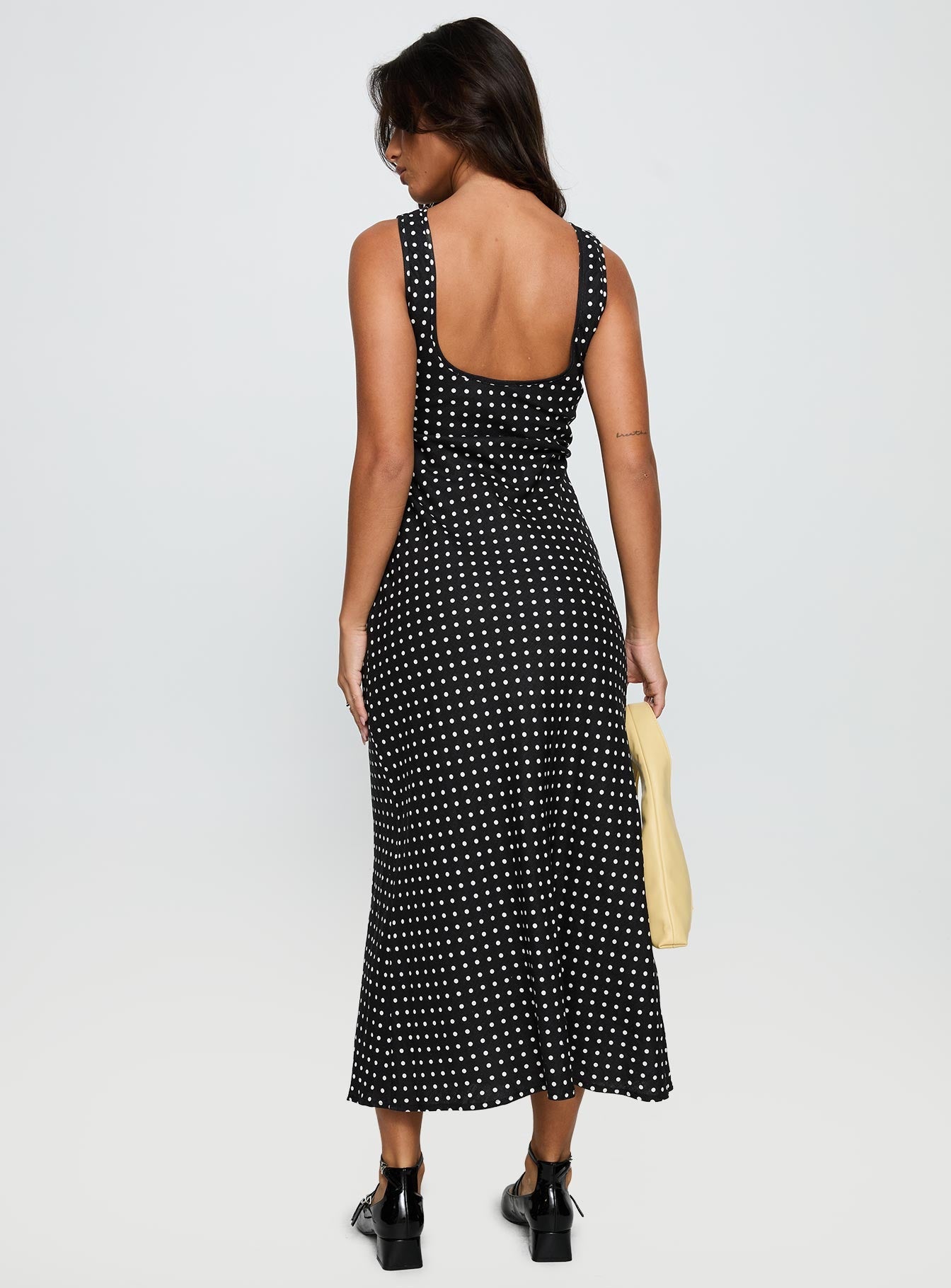 Voyager Linen Blend Midi Dress Black Polka