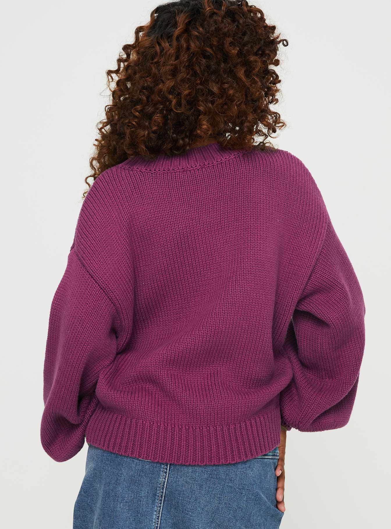 Harmony Balloon Sleeve Knit Sweater Burgundy