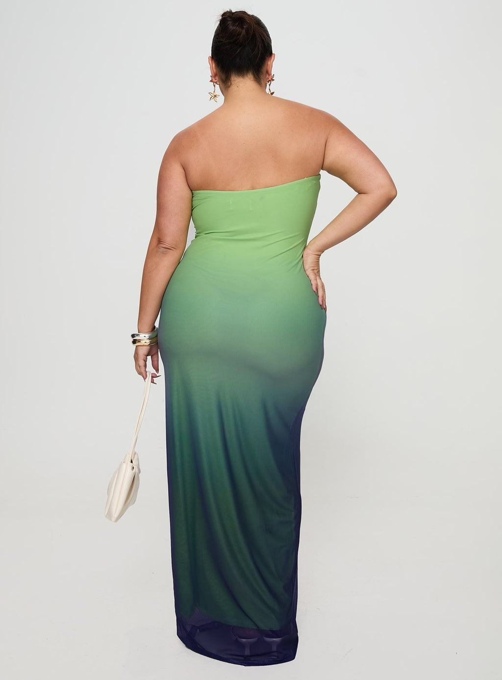 Stolen Love Strapless Maxi Dress Blue / Green Ombre Curve