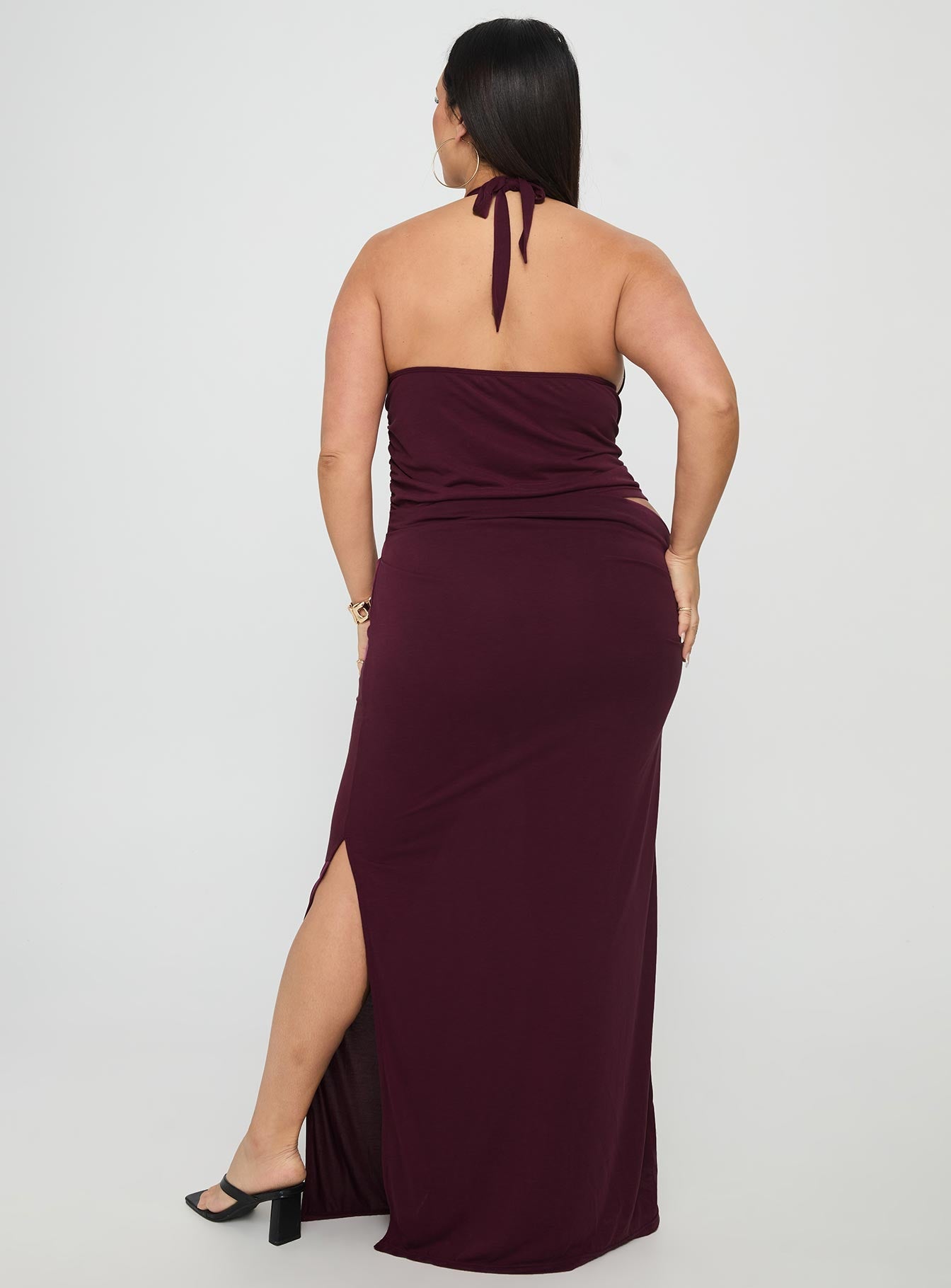 Imeraldia Hardware Halter Maxi Dress Currant Curve