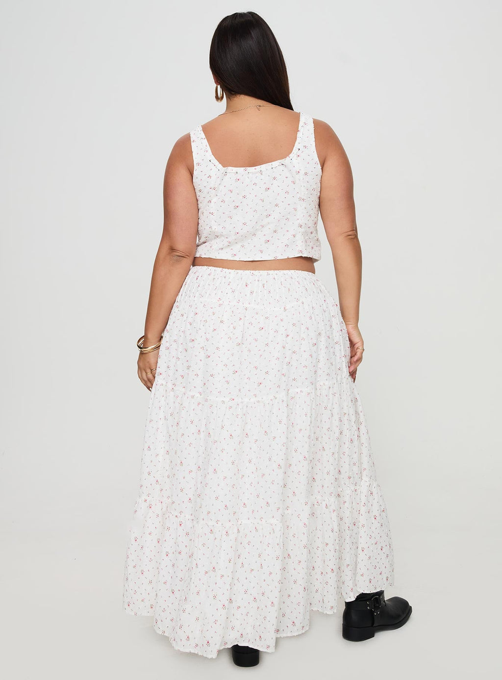 Cherry On Top Maxi Skirt White Floral Curve