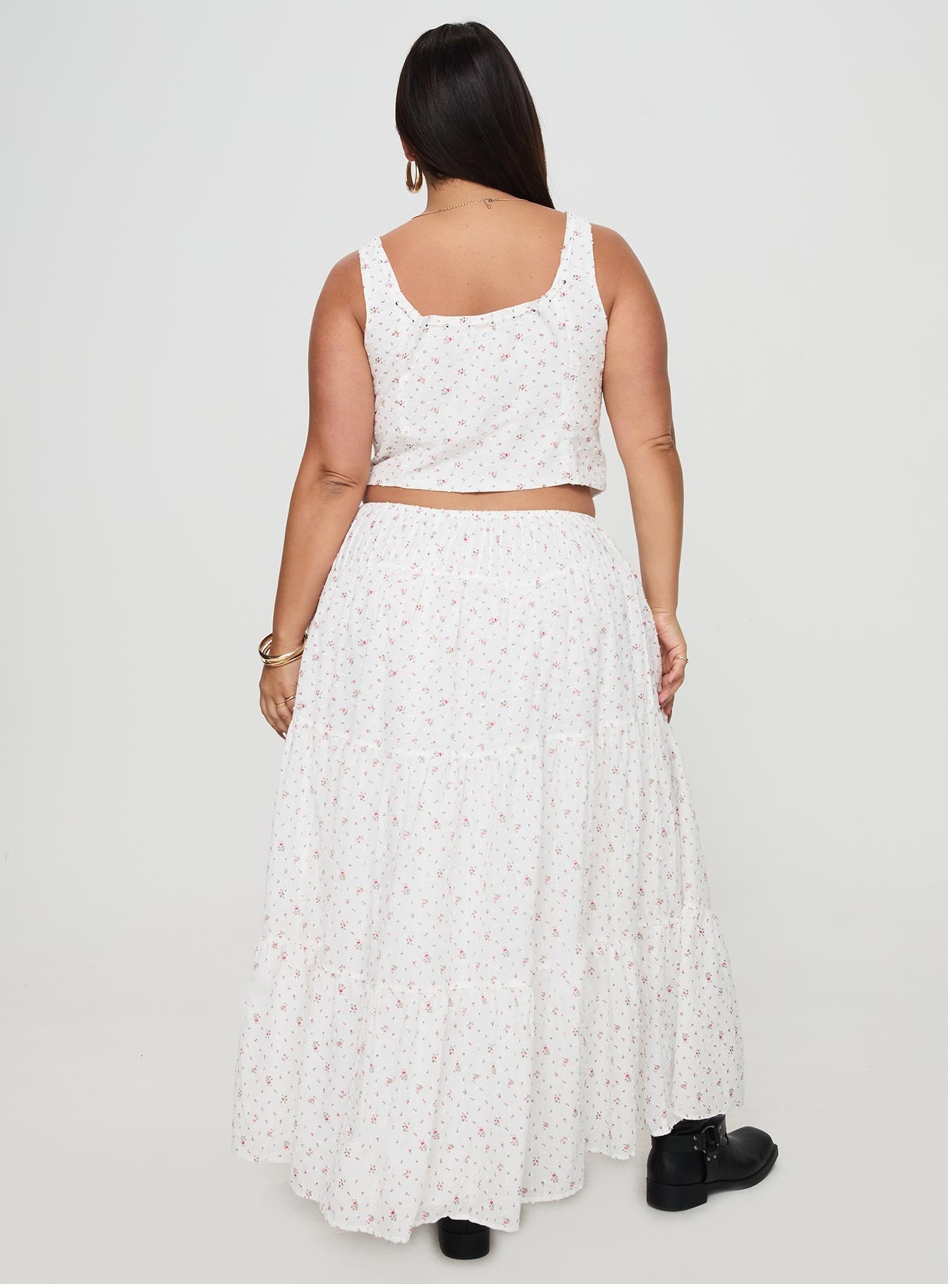Cherry On Top Maxi Skirt White Floral Curve