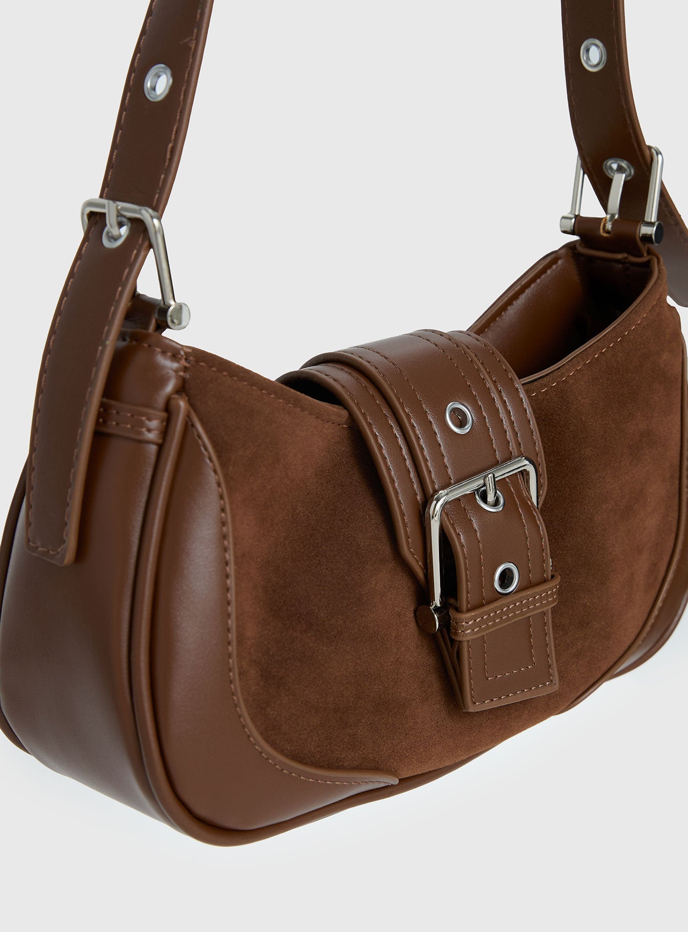 Kienna Buckle Shoulder Bag Brown