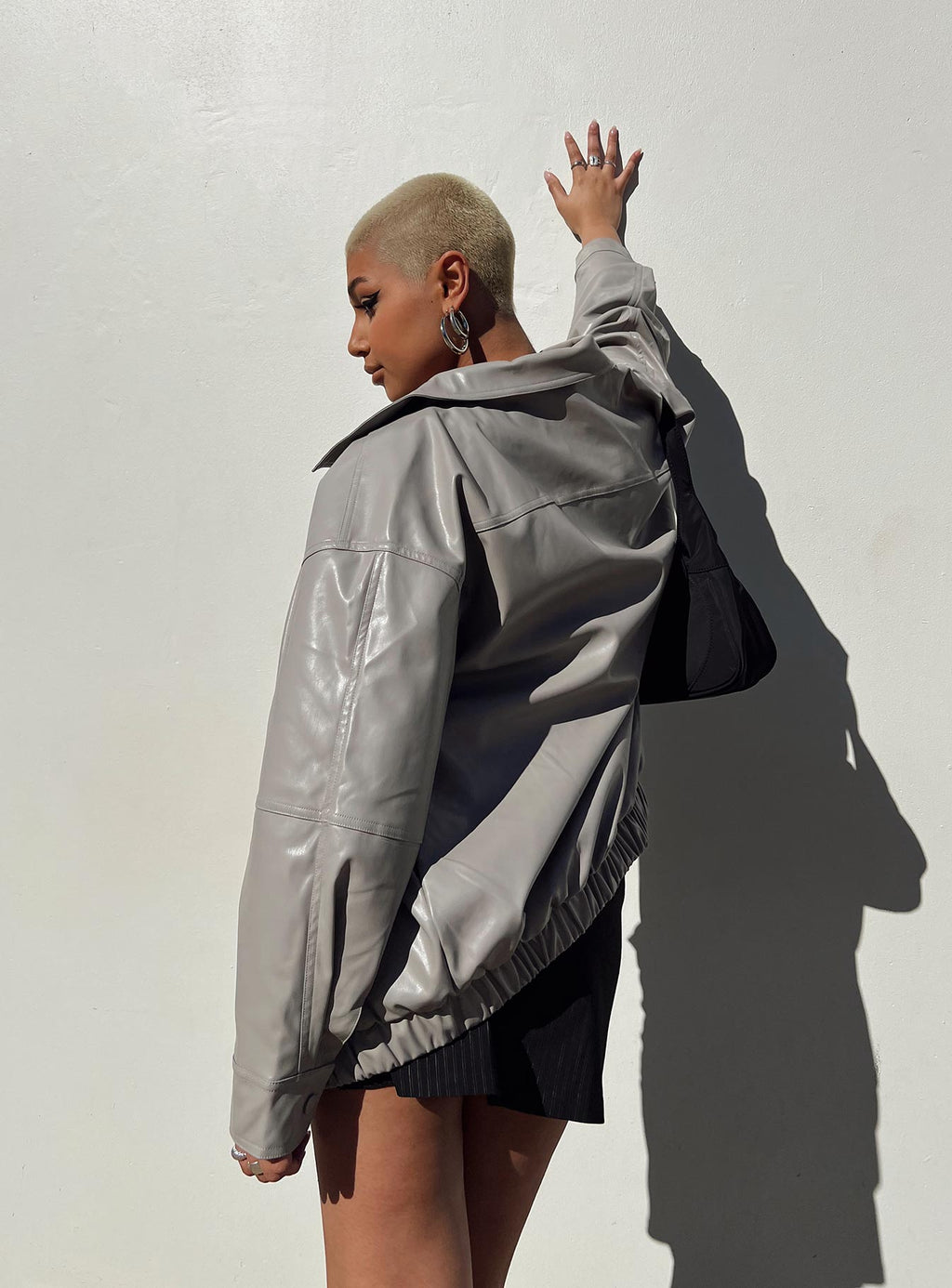 Braelynn Faux Leather Bomber Jacket Grey