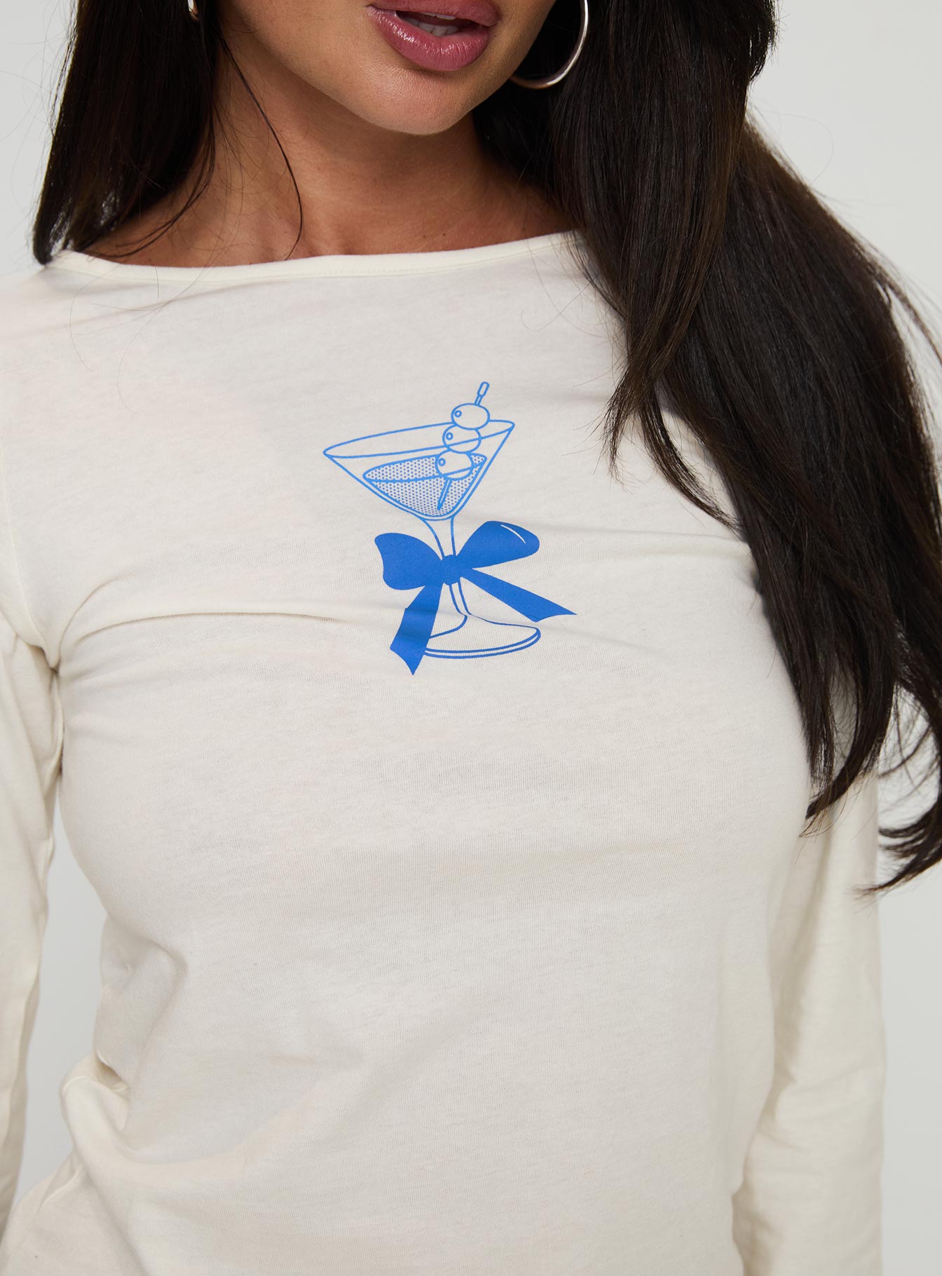 Martini Bow Long Sleeve Top Cream