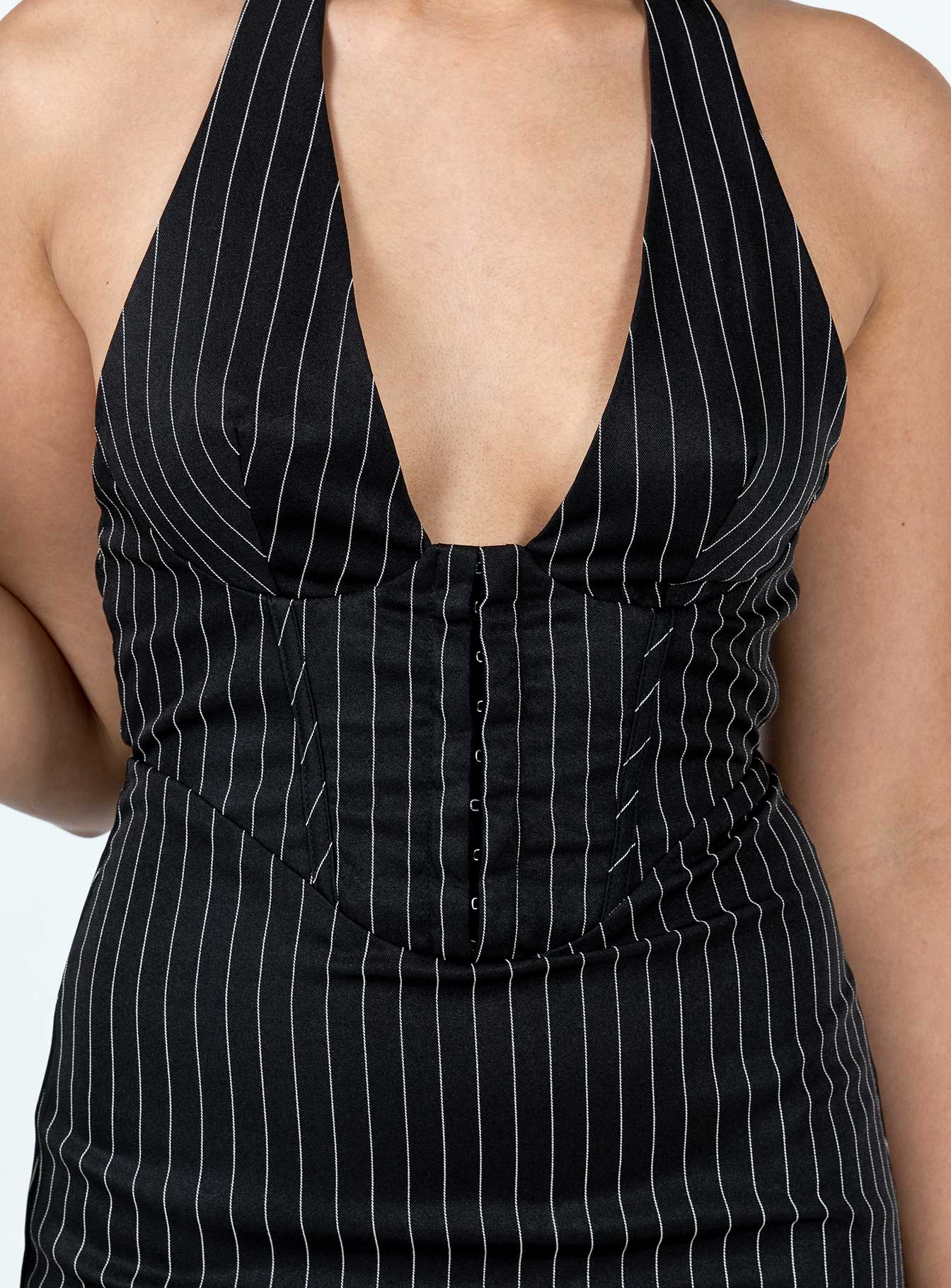 Hickson Mini Dress Black Pinstripe