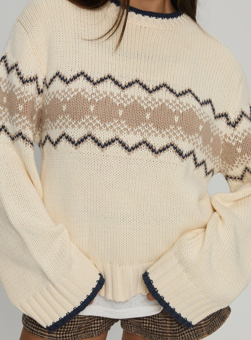 Madalynn Knit Graphic Jumper Beige