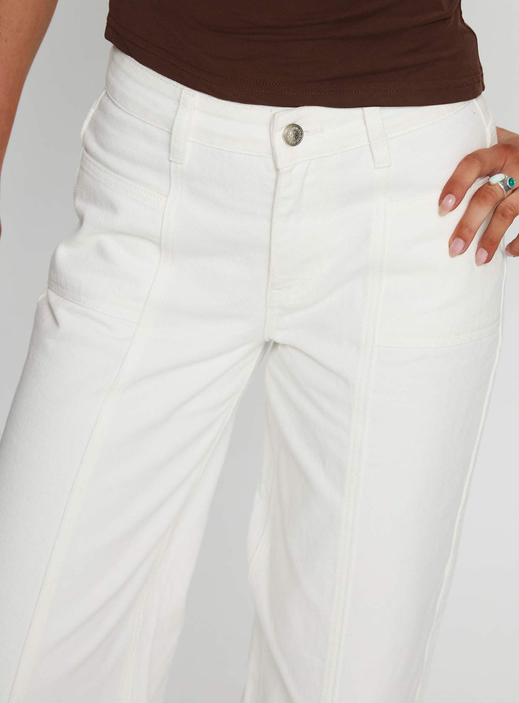 Taji Mid Rise Wide Leg Jeans White