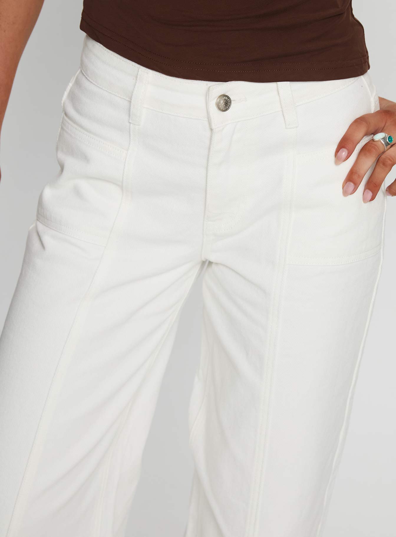 Taji Mid Rise Wide Leg Jeans White