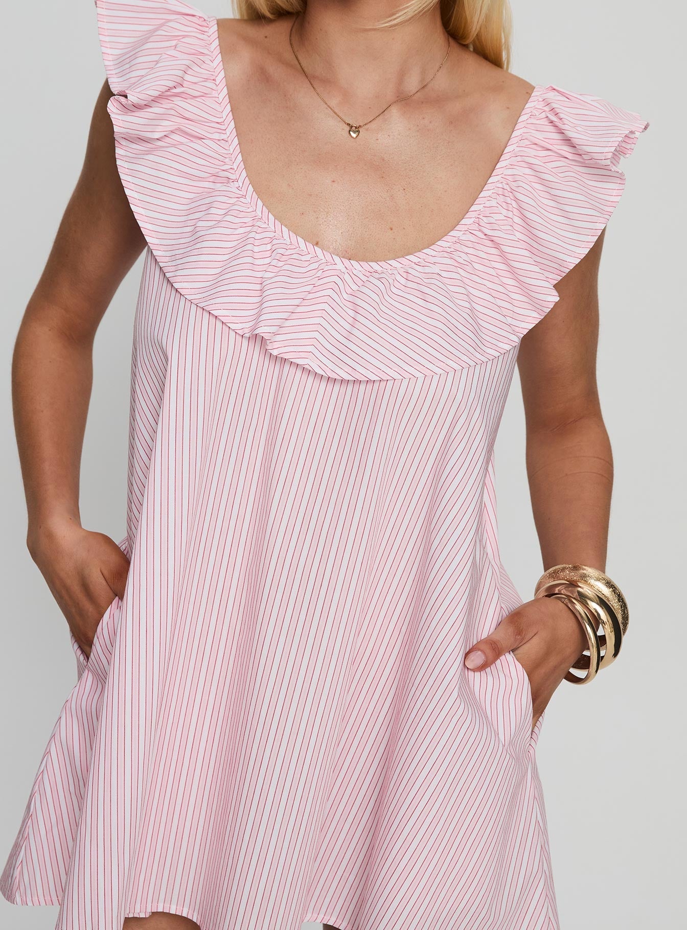 Melodies Frill Smock Mini Dress Pink Stripe