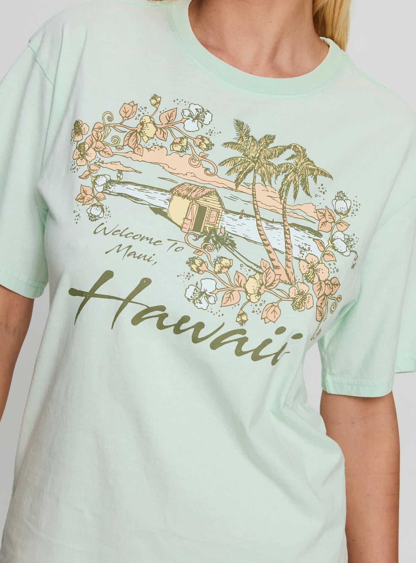 Old School Oversized Hawaii Graphic Tee Green