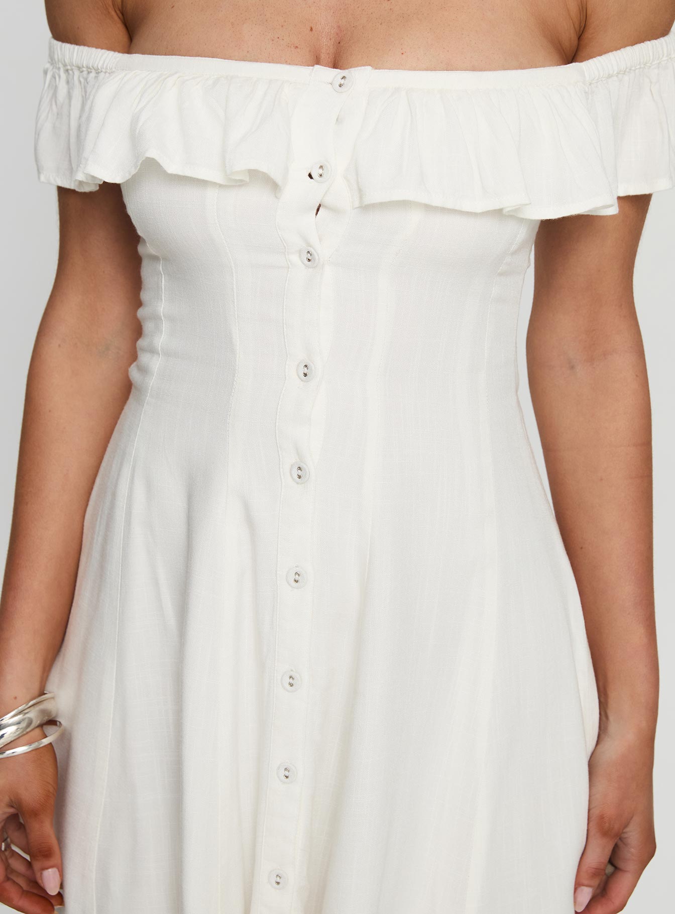 Corail Off Shoulder Frill Mini Dress White